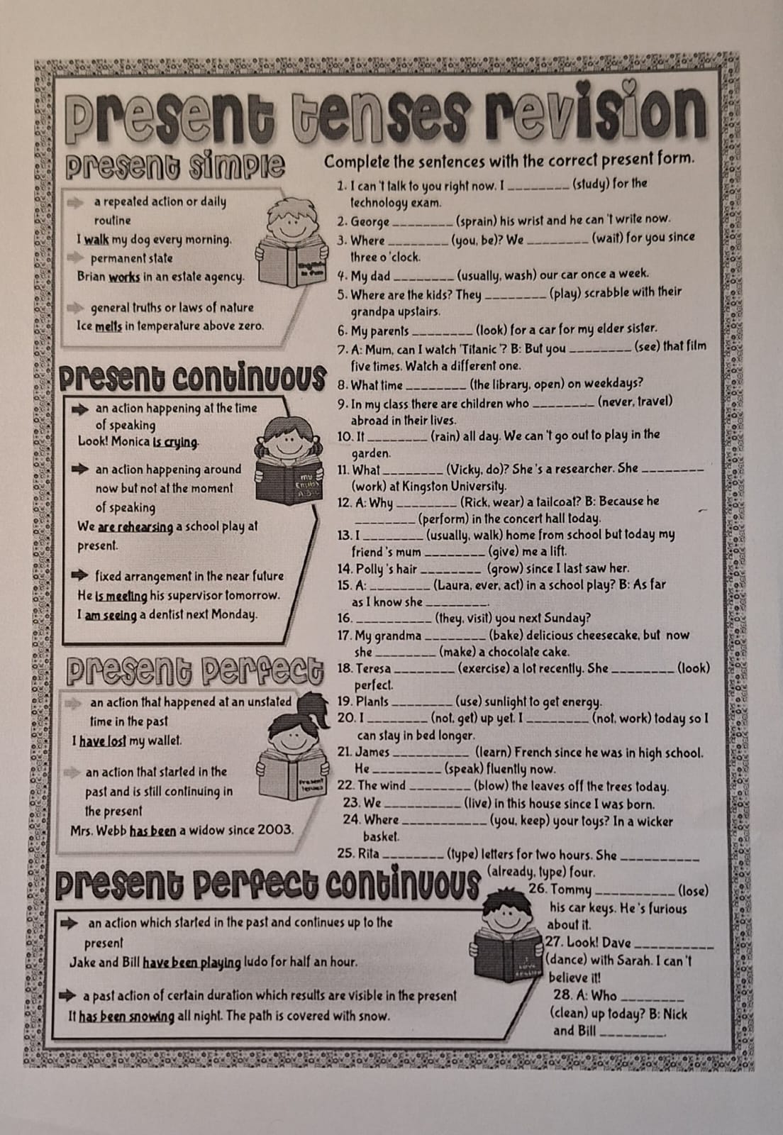 Фото задания: Complete the sentences with the correct present form. (Заполните предложения, используя правильную форму настоящего времени.)