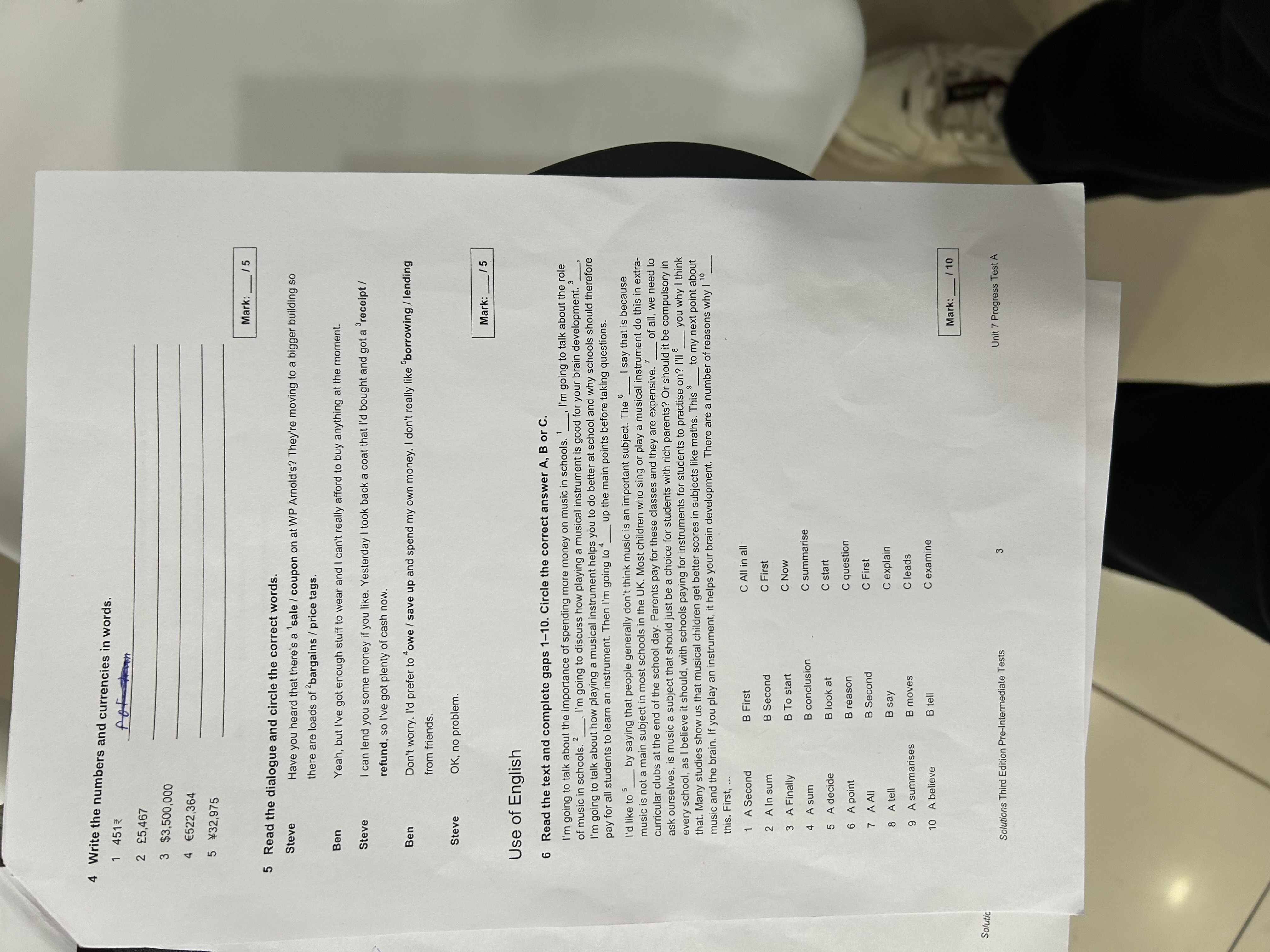 Фото задания: 4 Write the numbers and currencies in words. 1 451 2 £5,467 3 $3,500,000 4 €522,364 5 ¥32,975
