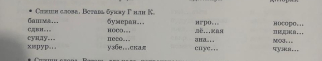 Фото задания: Спиши слова. Вставь букву Г или К.