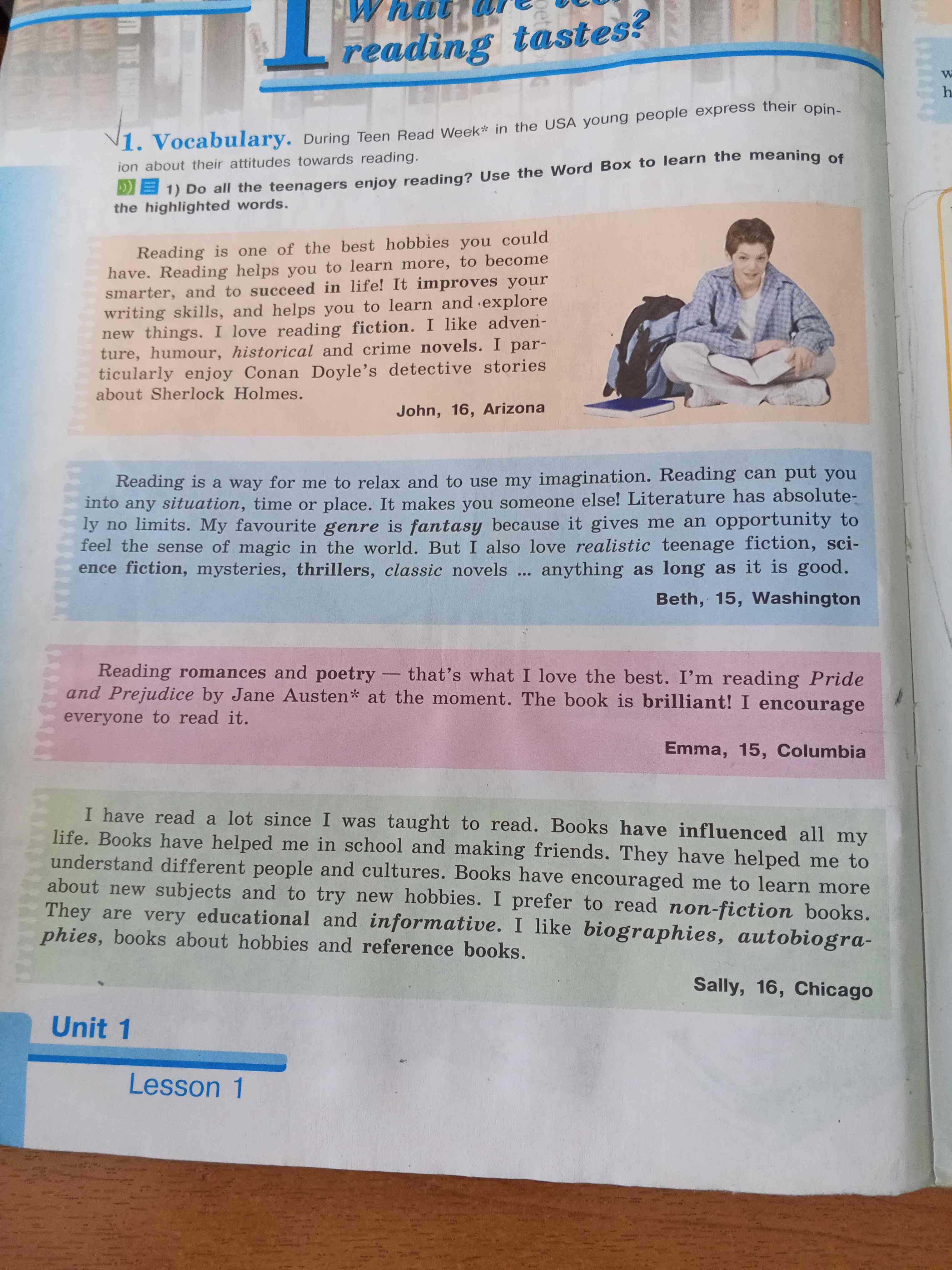 Фото задания: Do all the teenagers enjoy reading? Use the Word Box to learn the meaning of the highlighted words.