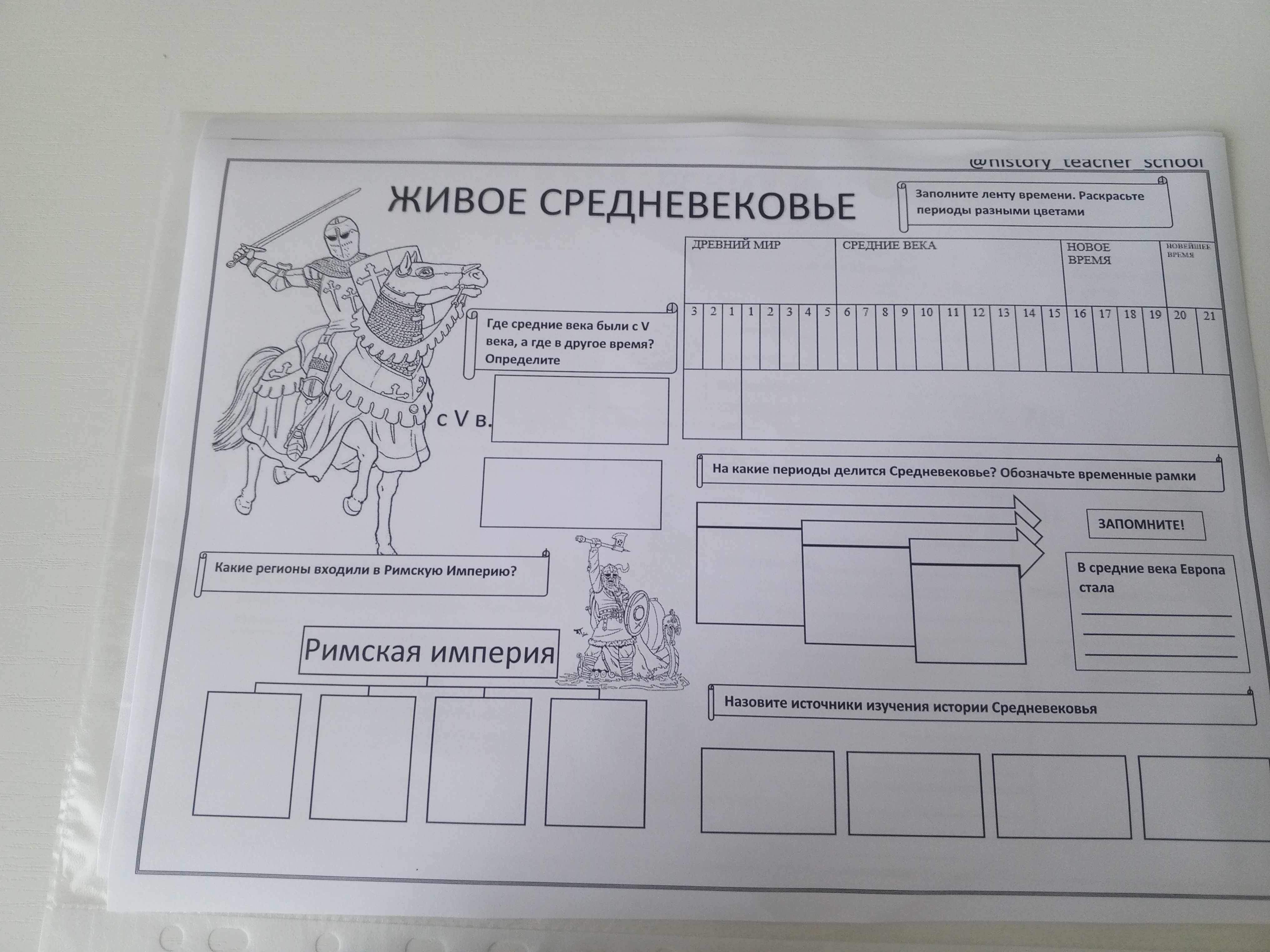 Фото задания: Где средние века были с V века, а где в другое время? Определите.