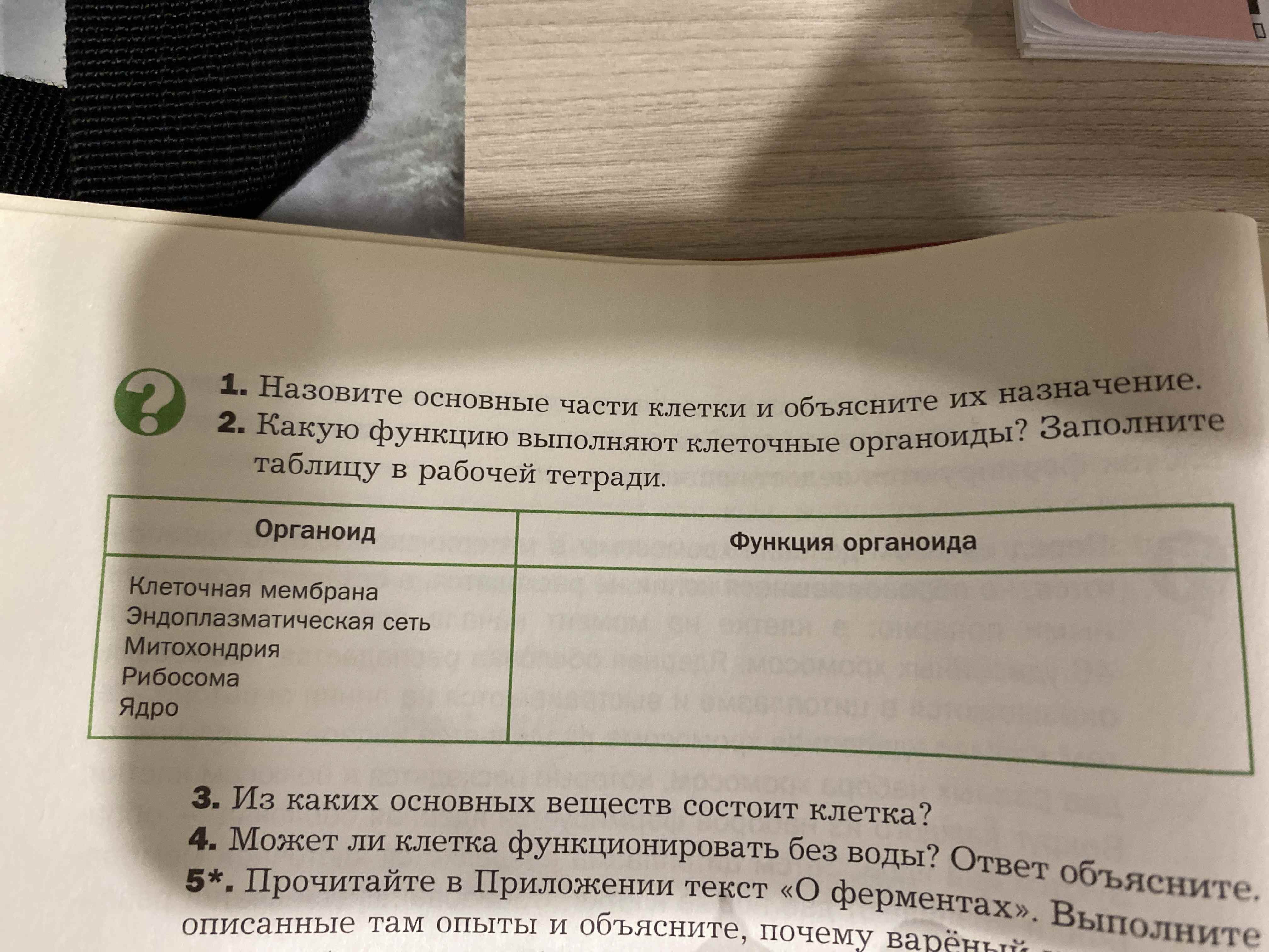 Фото задания: Из каких основных веществ состоит клетка?