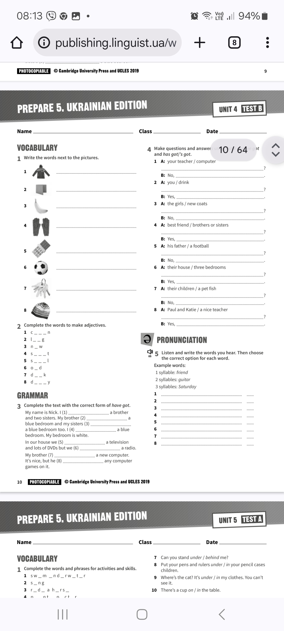 Фото задания: 1 Write the words next to the pictures.