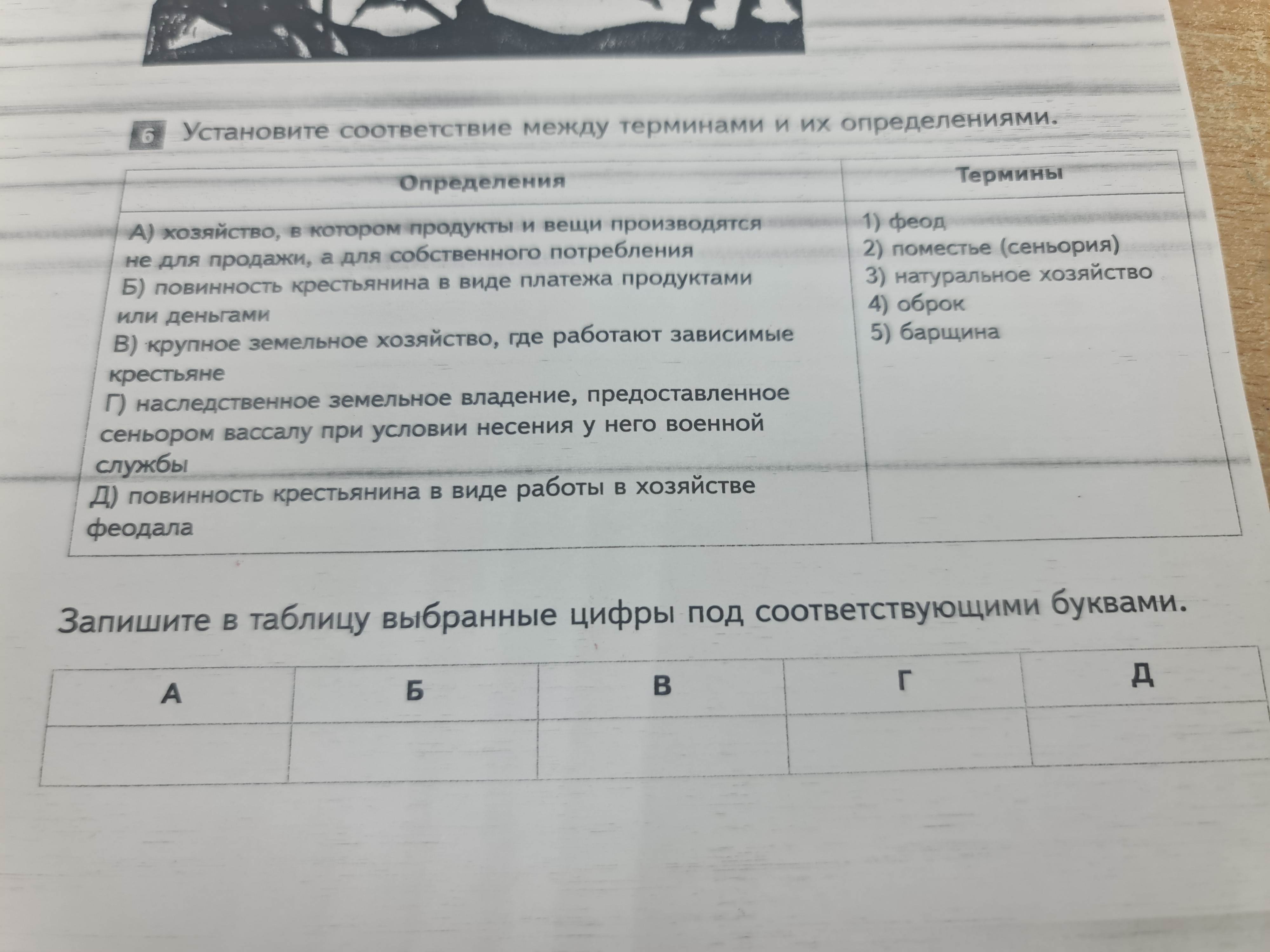Фото задания: Установите соответствие между терминами и их определениями. Запишите в таблицу выбранные цифры под соответствующими буквами.
