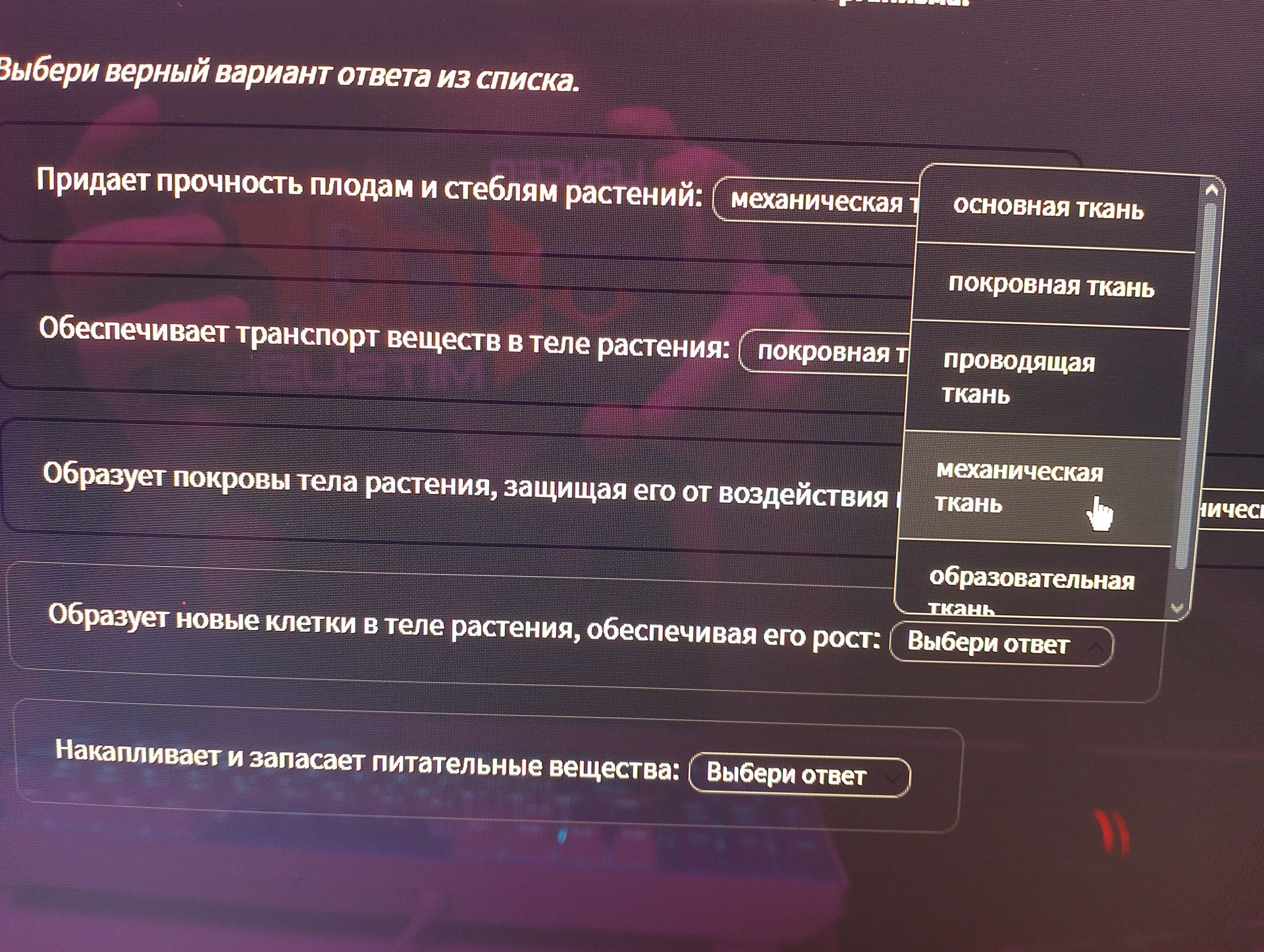 Фото задания: Обеспечивает транспорт веществ в теле растения: