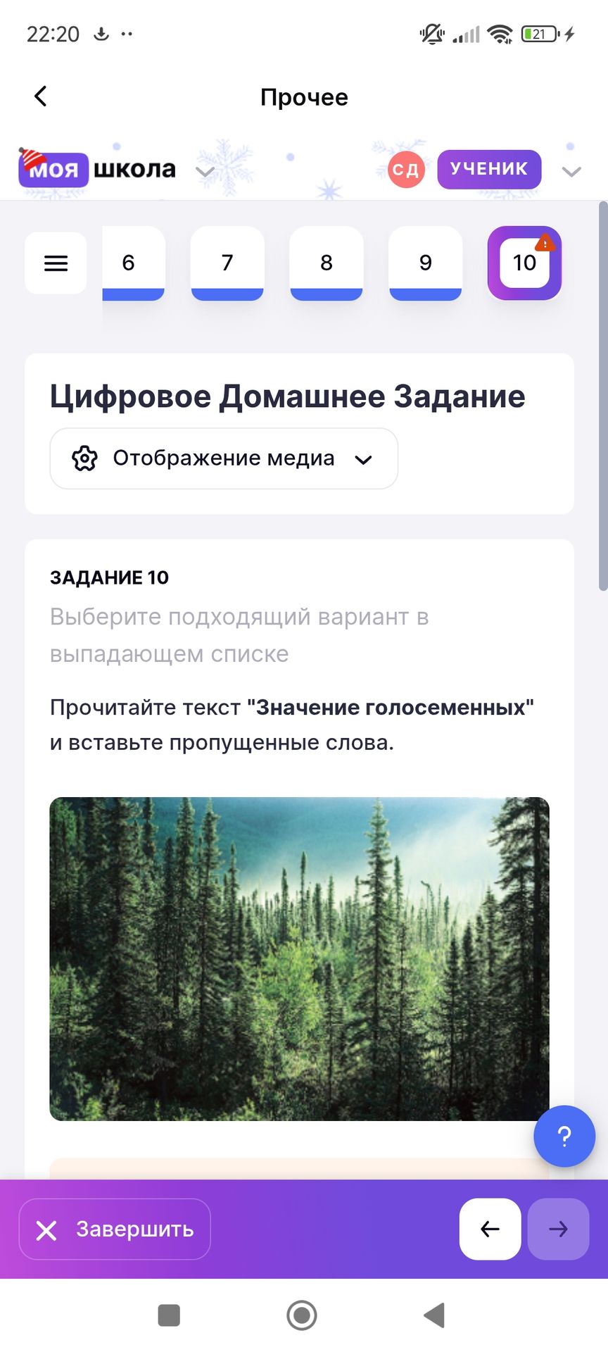 Фото задания: Прочитайте текст "Значение голосеменных" и вставьте пропущенные слова.