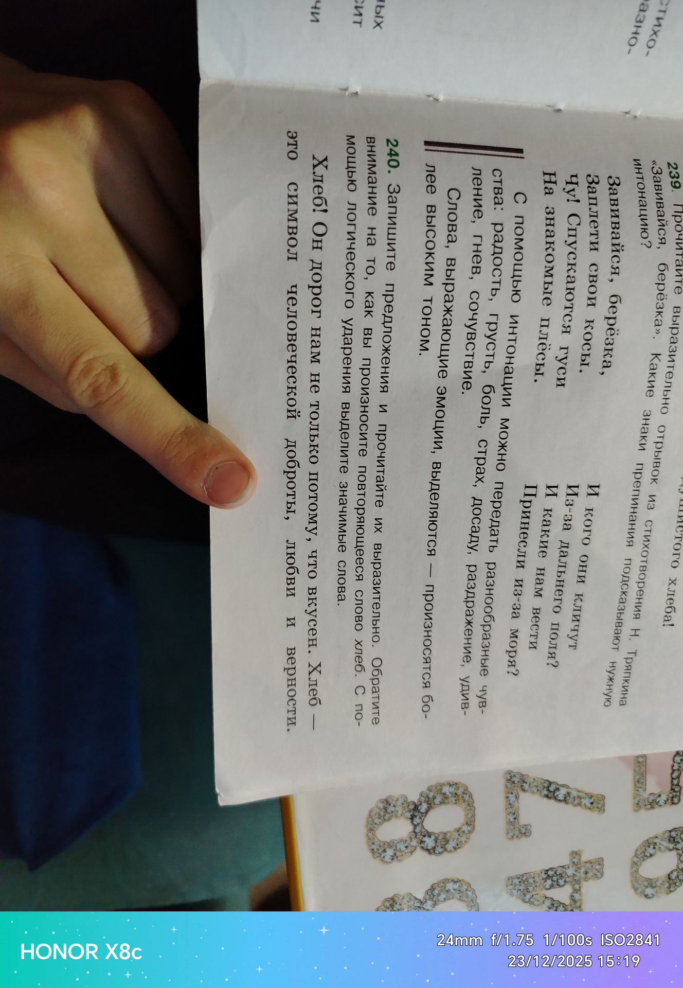 Фото задания: 240. Запишите предложения и прочитайте их выразительно. Обратите внимание на то, как вы произносите повторяющееся слово хлеб.…