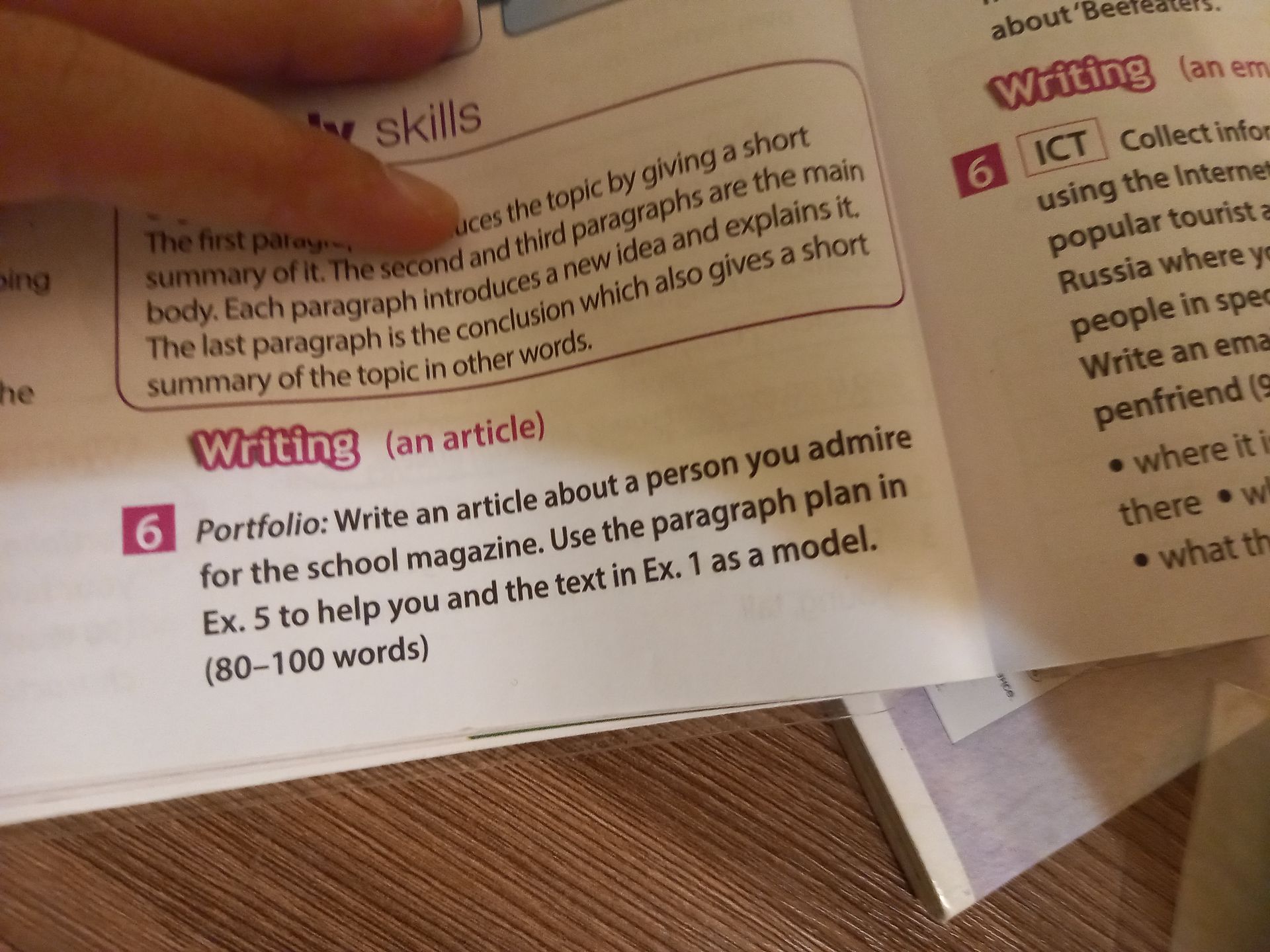 Фото задания: 6 Portfolio: Write an article about a person you admire for the school magazine. Use the paragraph plan in Ex. 5 to help…