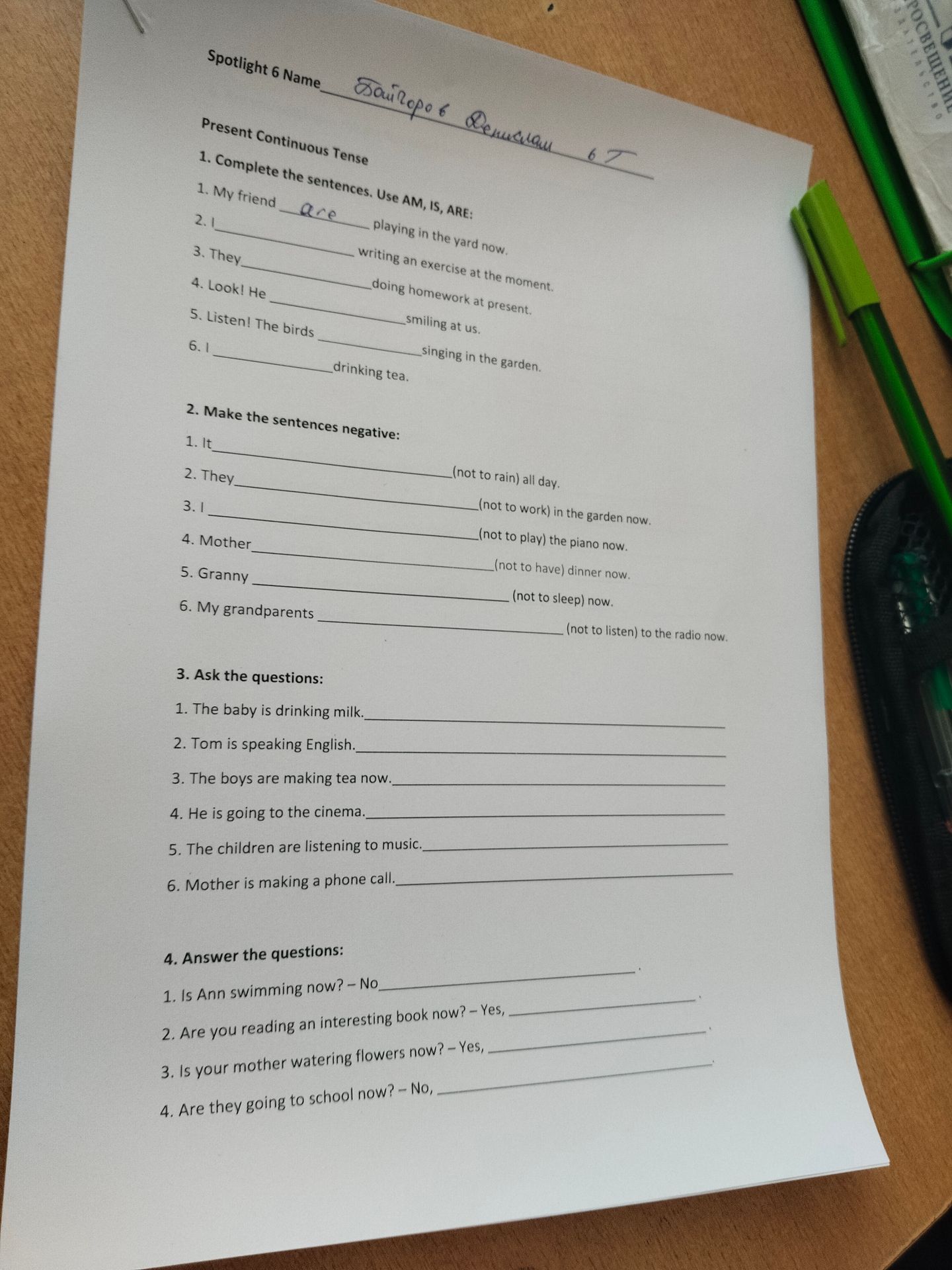 Фото задания: 2. Make the sentences negative: 1. It (not to rain) all day. 2. They (not to work) in the garden now. 3. I (not to play)…