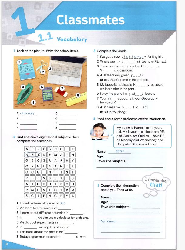 Фото задания: 1 Look at the picture. Write the school items.