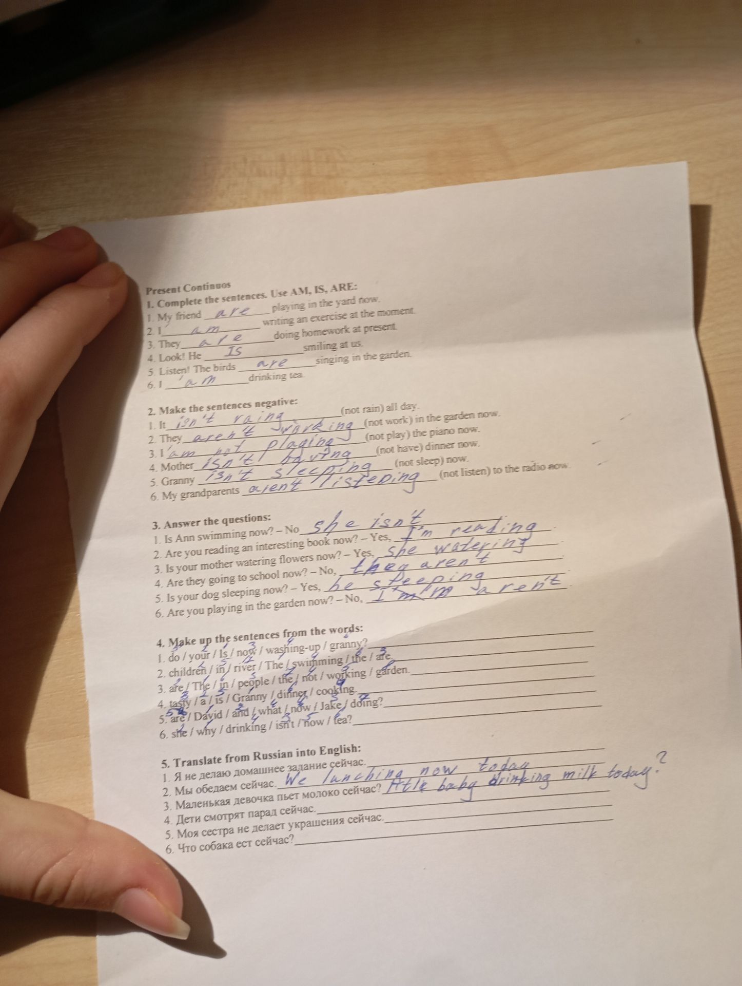 Фото задания: 4. Make up the sentences from the words: 1. do / your / Is / now / washing-up / granny? 2. children / in / river / The /…