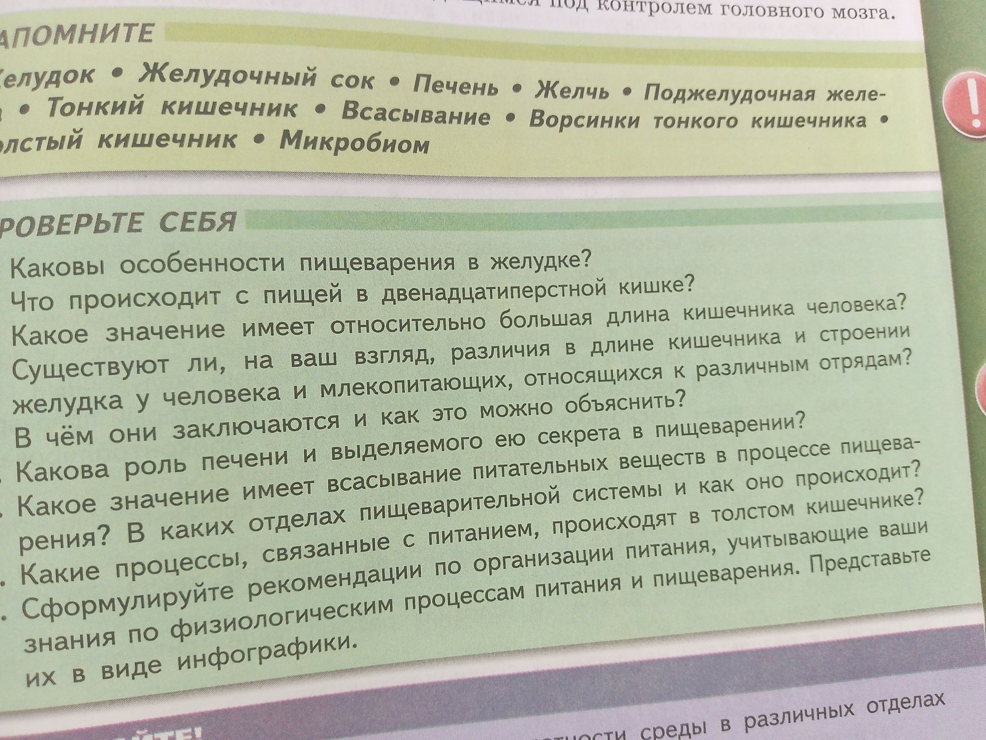 Фото задания: Каковы особенности пищеварения в желудке?