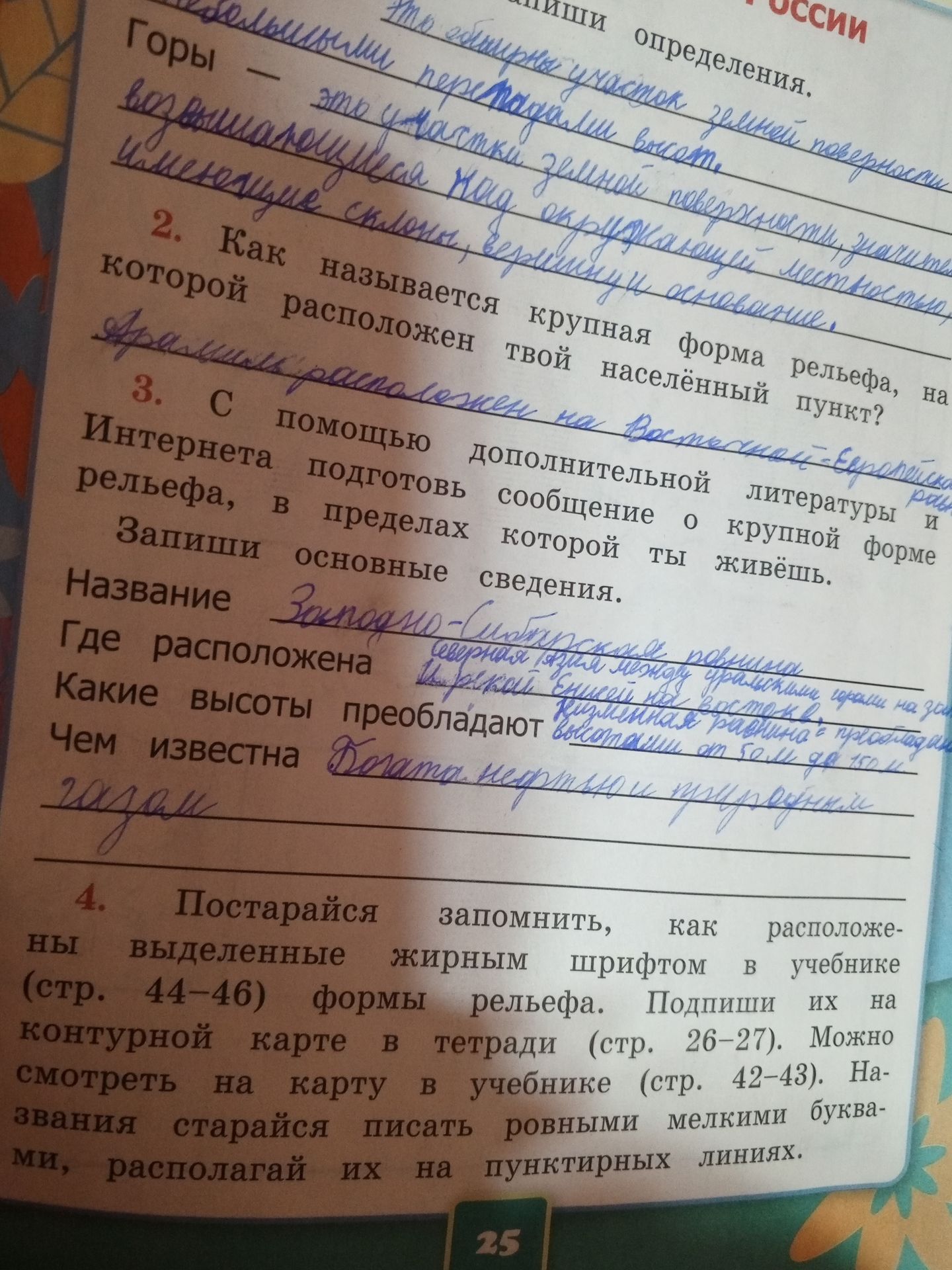 Фото задания: Как называется крупная форма рельефа, на которой расположен твой населённый пункт?