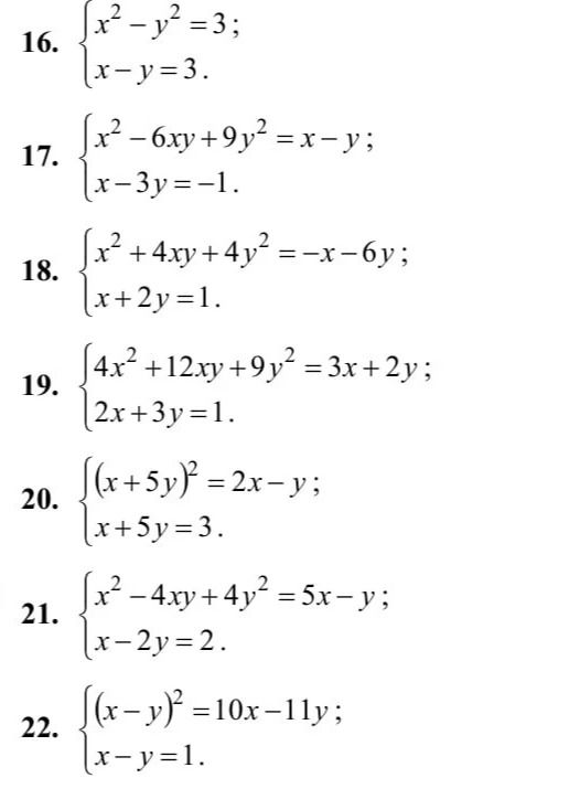 Фото задания: 16. { x²-y²=3; x-y=3.