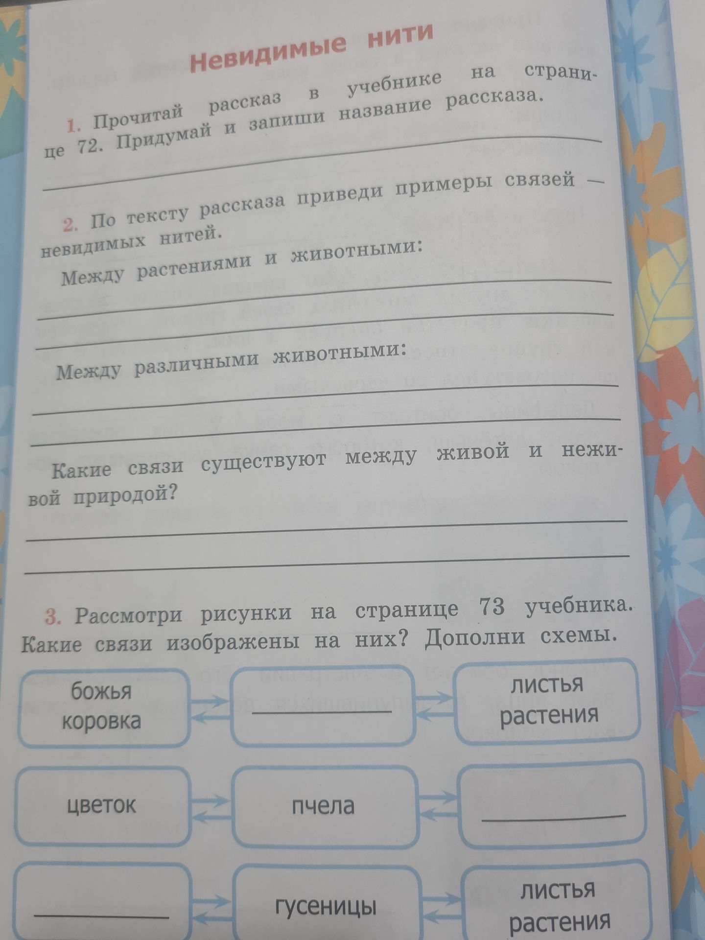 Фото задания: 3. Рассмотри рисунки на странице 73 учебника. Какие связи изображены на них? Дополни схемы.