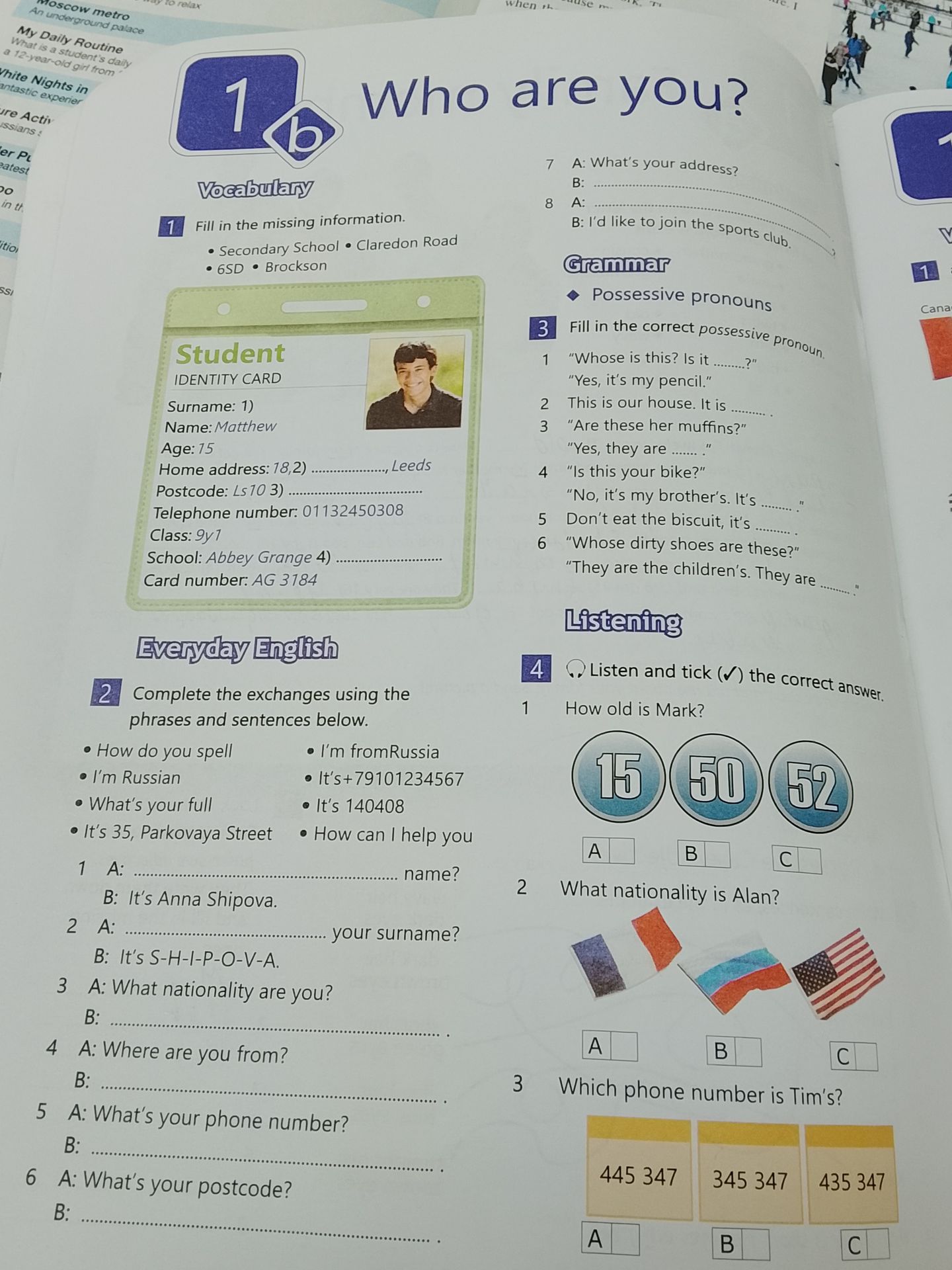 Фото задания: 4 Listen and tick (✔) the correct answer. 1 How old is Mark?