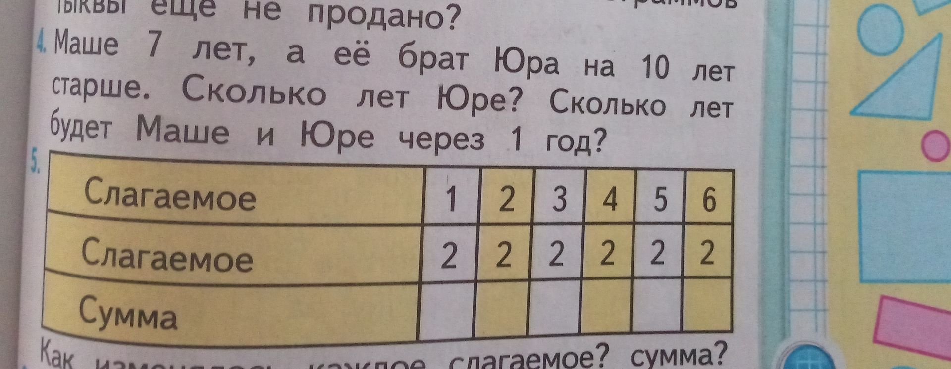 Фото задания: Заполните таблицу: Слагаемое, Слагаемое, Сумма
