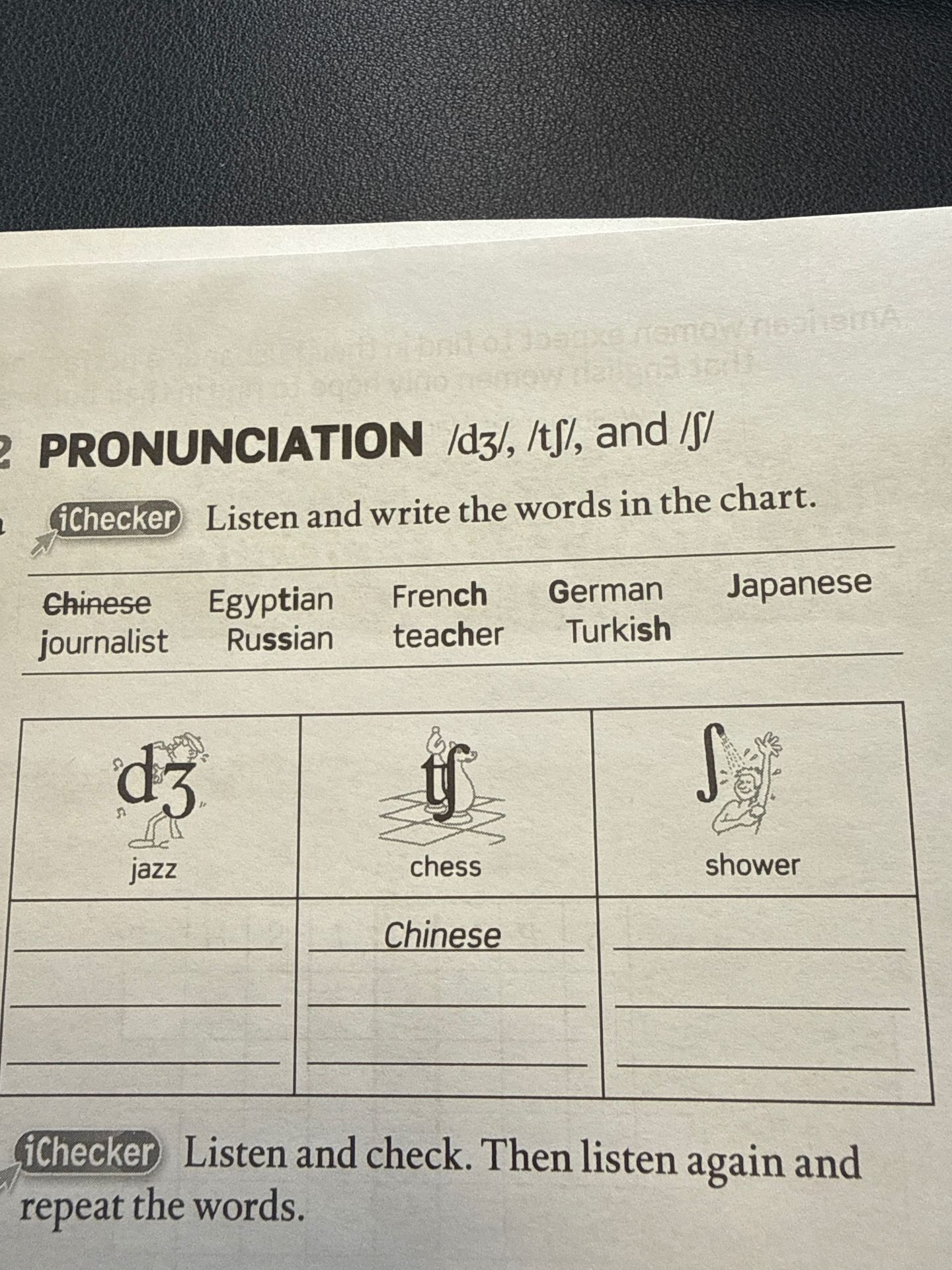 Фото задания: Listen and write the words in the chart.