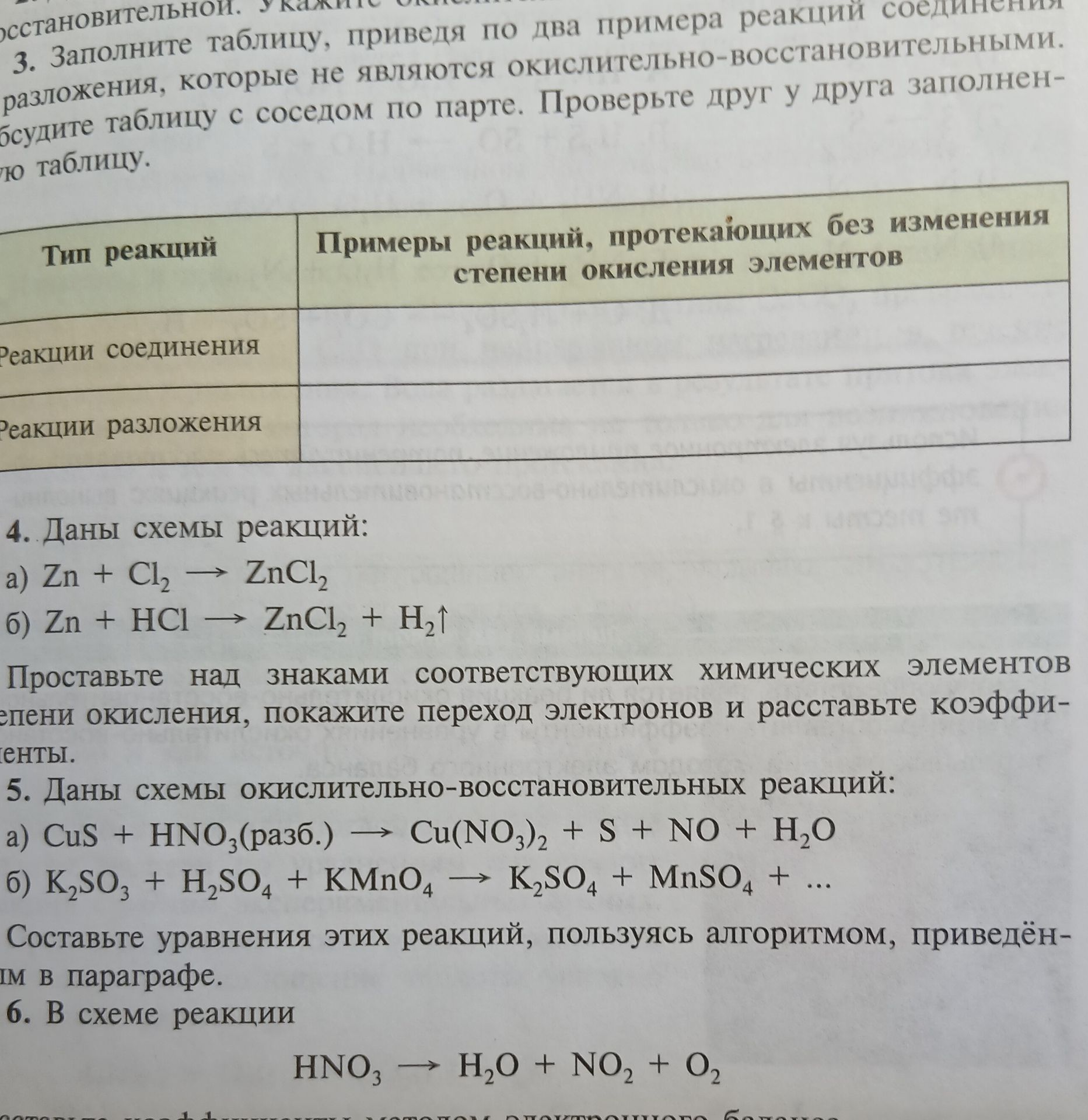 Фото задания: 5. Даны схемы окислительно-восстановительных реакций: a) CuS + HNO₃(разб.) → Cu(NO₃)₂ + S + NO + H₂O б) K₂SO₃ + H₂SO₄ + KMnO₄…