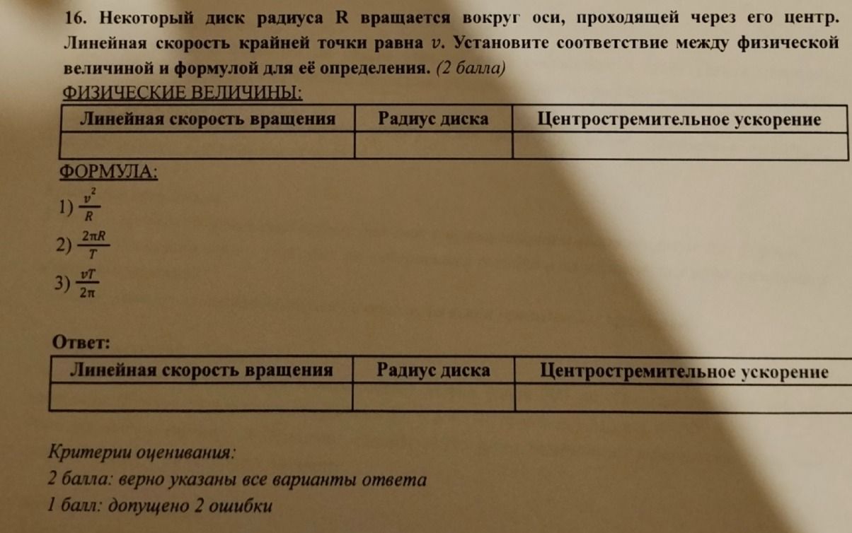 Фото задания: 16. Некоторый диск радиуса R вращается вокруг оси, проходящей через его центр. Линейная скорость крайней точки равна v.…