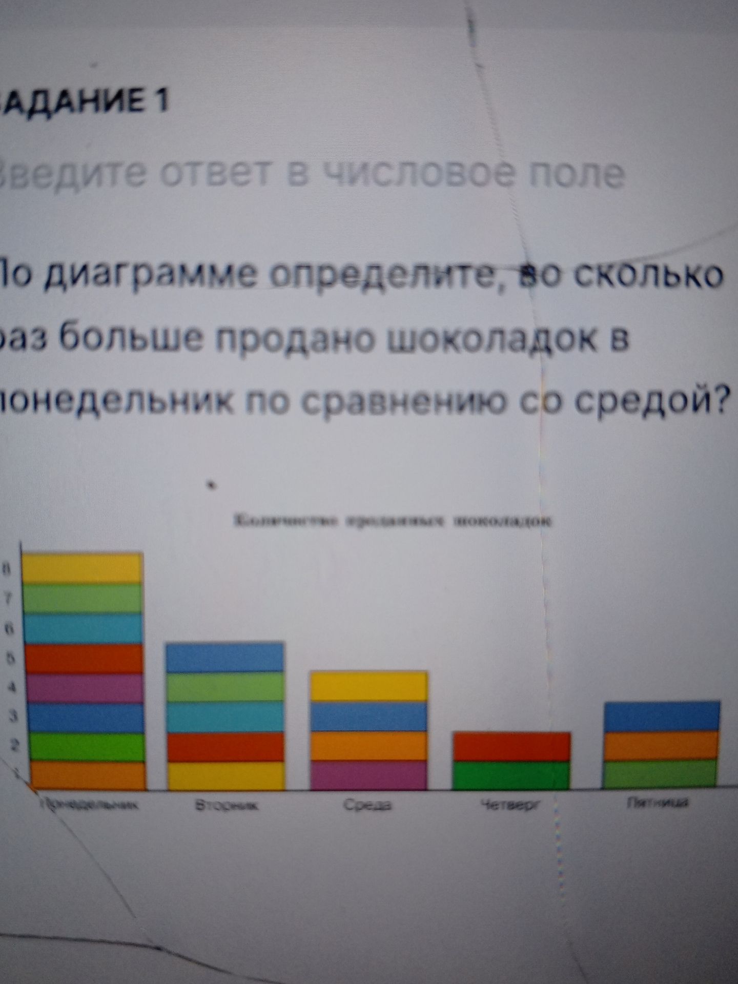 Фото задания: По диаграмме определите, во сколько раз больше продано шоколадок в понедельник по сравнению со средой?