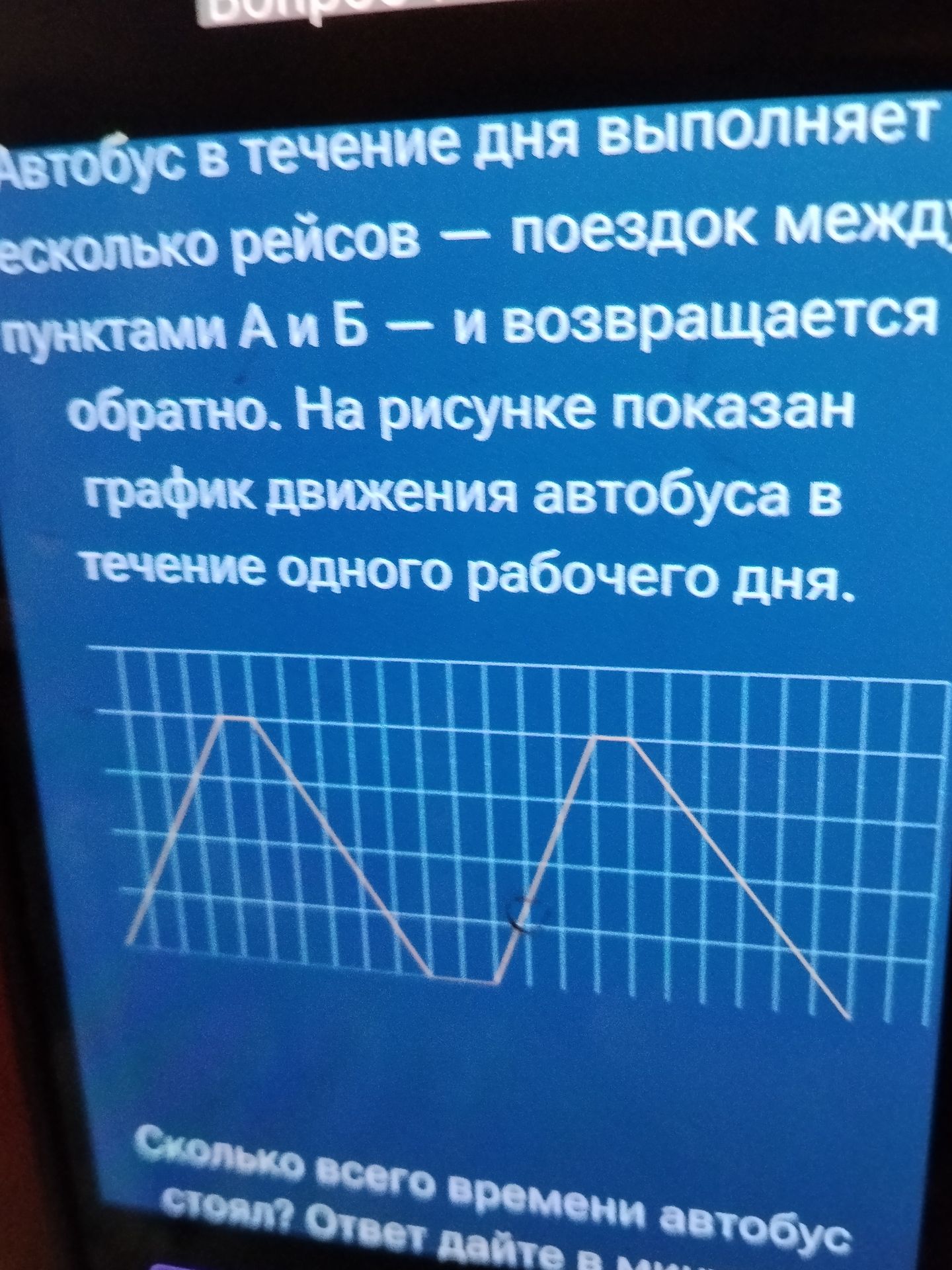 Фото задания: Автобус в течение дня выполняет несколько рейсов — поездок между пунктами А и Б — и возвращается обратно. На рисунке…