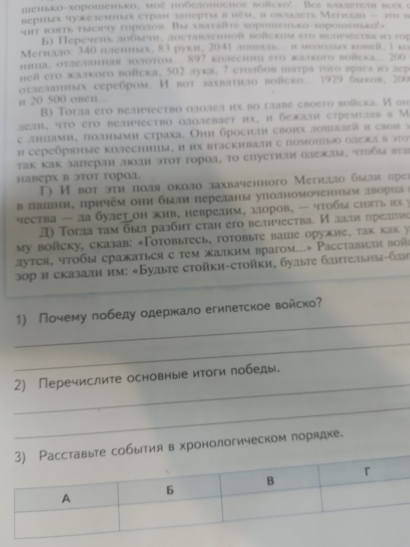 Фото задания: 1) Почему победу одержало египетское войско?