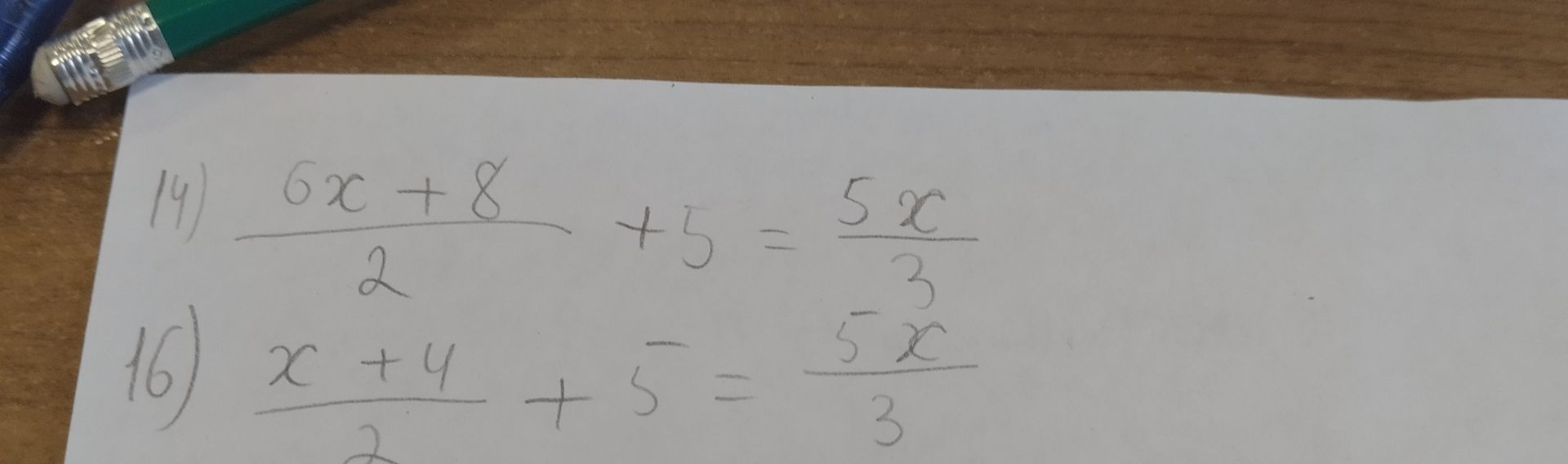 Фото задания: 14) 6x + 8 / 2 + 5 = 5x / 3