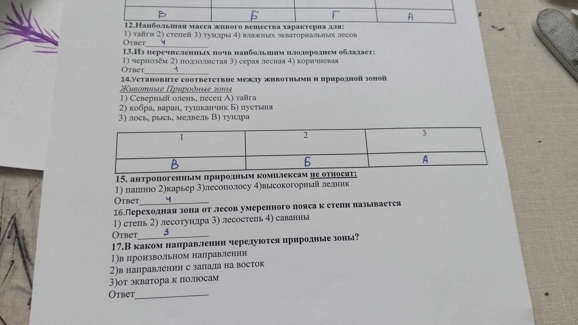 Фото задания: 13.Из перечисленных почв наибольшим плодородием обладает: 1) чернозём 2) подзолистая 3) серая лесная 4) коричневая