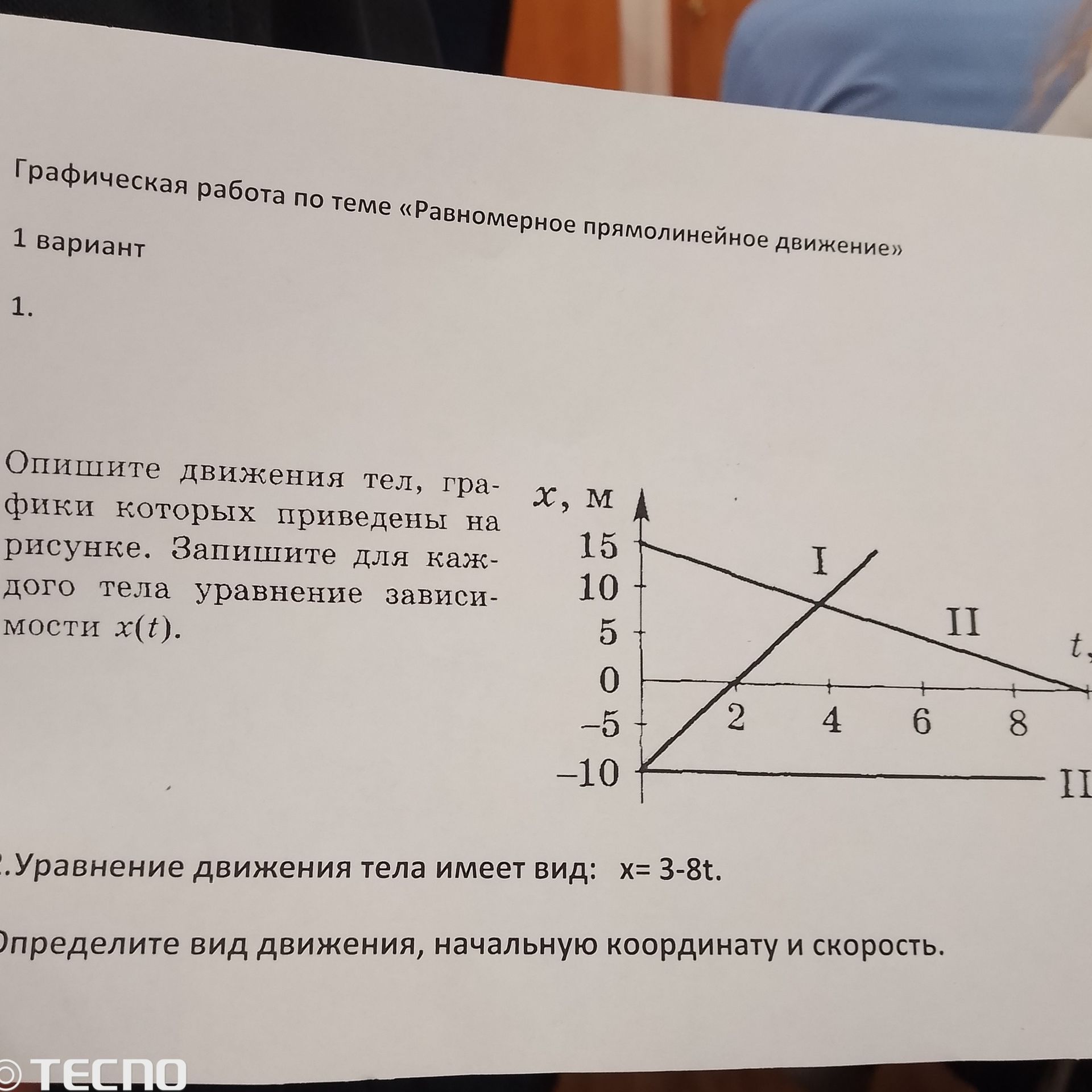 Фото задания: Опишите движения тел, графики которых приведены на рисунке. Запишите для каждого тела уравнение зависимости x(t).