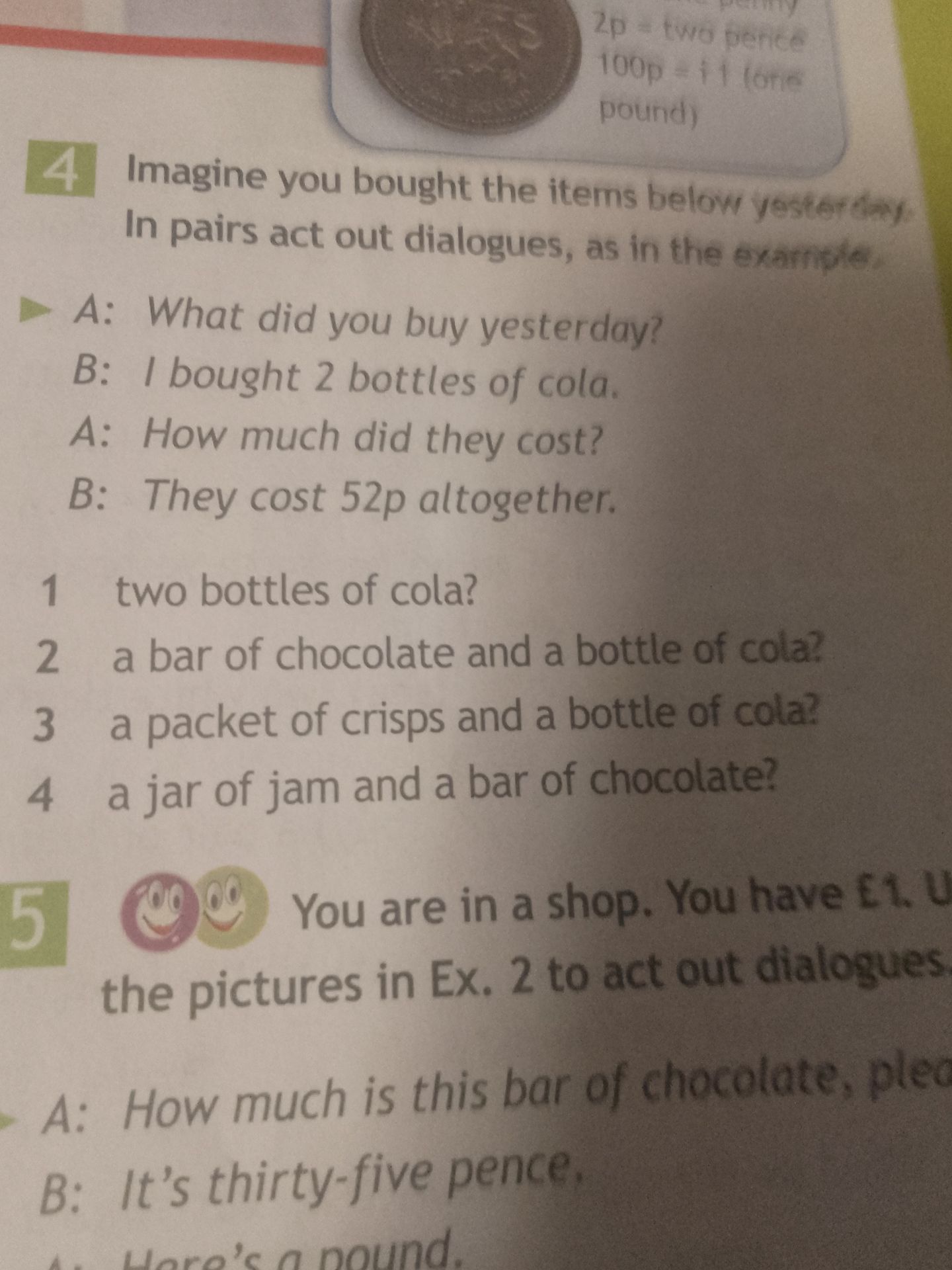 Фото задания: Imagine you bought the items below yesterday. In pairs act out dialogues, as in the example. A: What did you buy yesterday?…