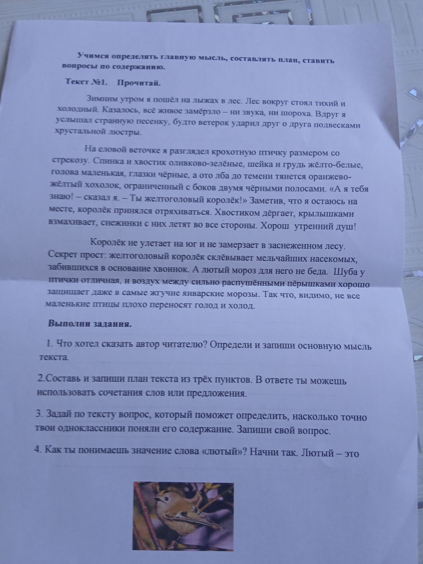 Фото задания: 1. Что хотел сказать автор читателю? Определи и запиши основную мысль текста.