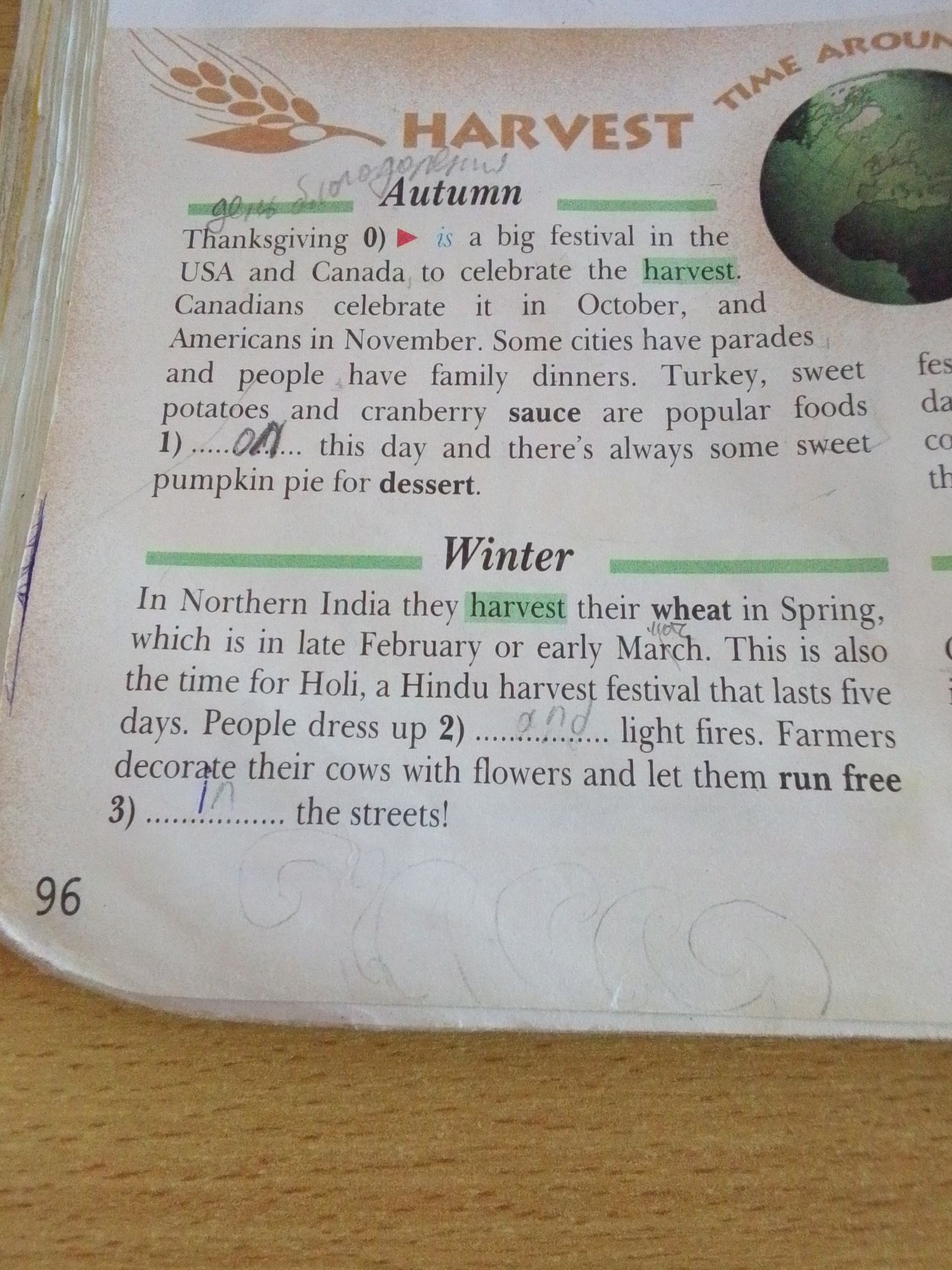 Фото задания: Complete the sentences about the harvest festival in Canada and the festival in Northern India.