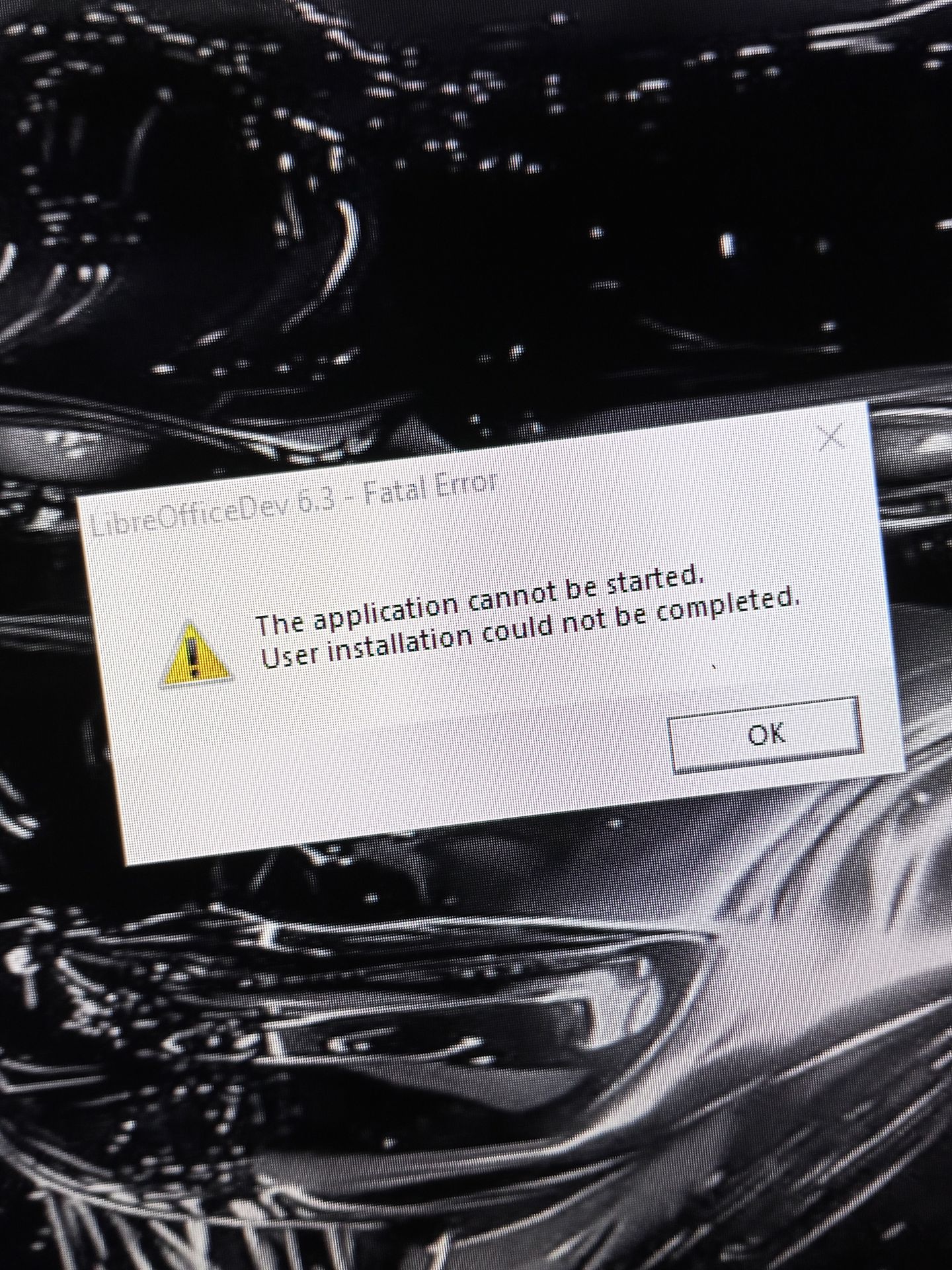 Фото задания: LibreOfficeDev 6.3 - Fatal Error The application cannot be started. User installation could not be completed.