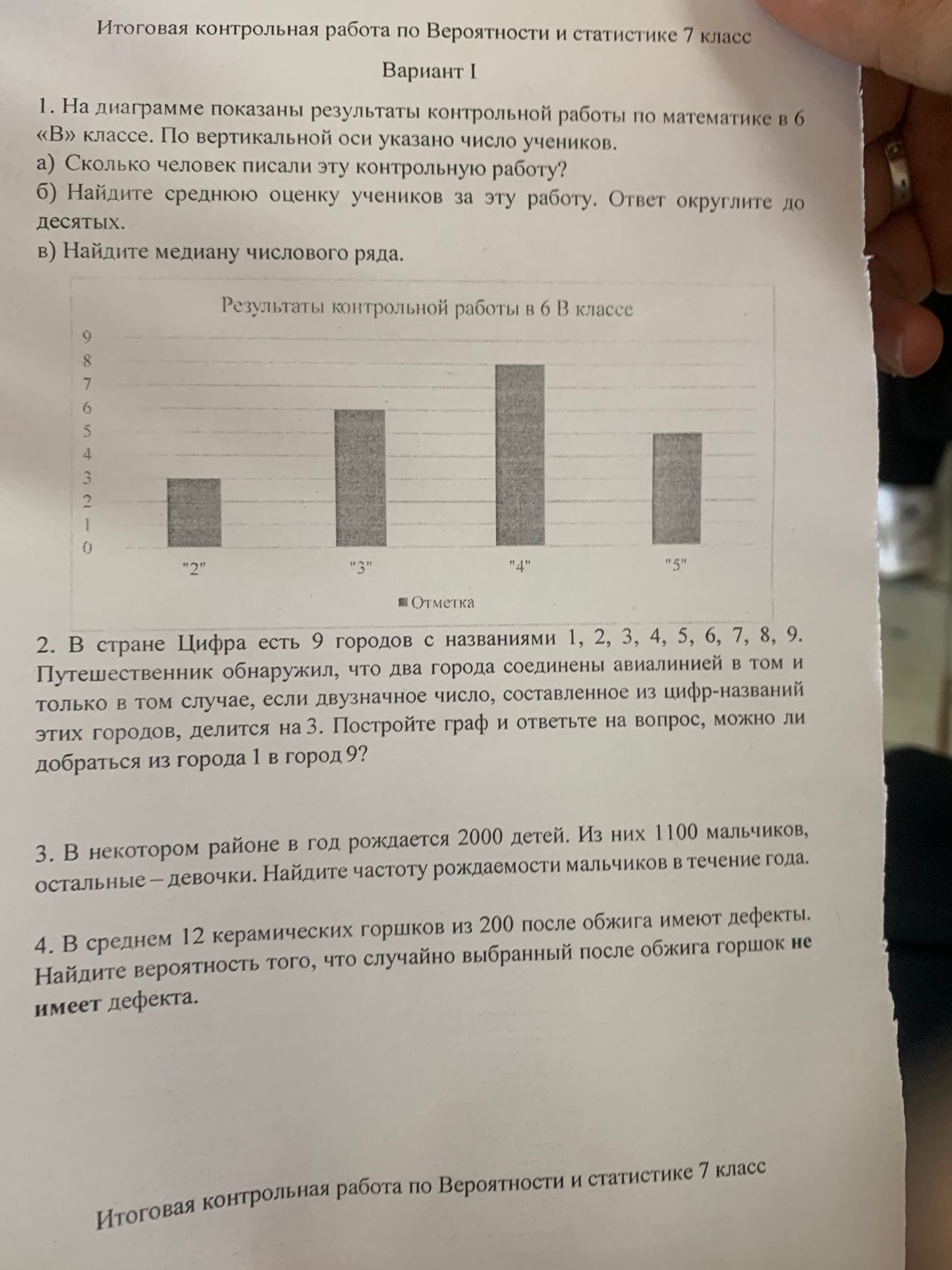 Фото задания: 1. На диаграмме показаны результаты контрольной работы по математике в 6 «В» классе. По вертикальной оси указано число…
