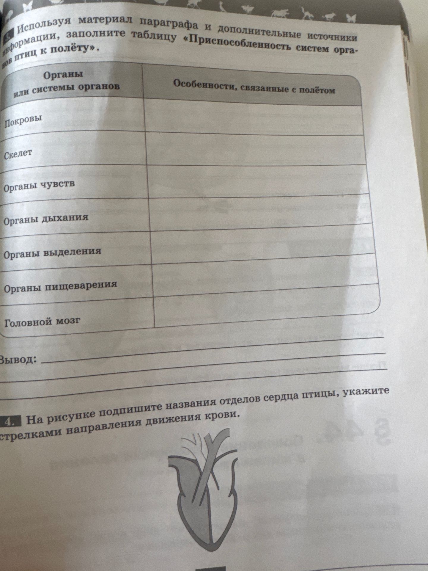 Фото задания: Используя материал параграфа и дополнительные источники информации, заполните таблицу «Приспособленность систем органов…