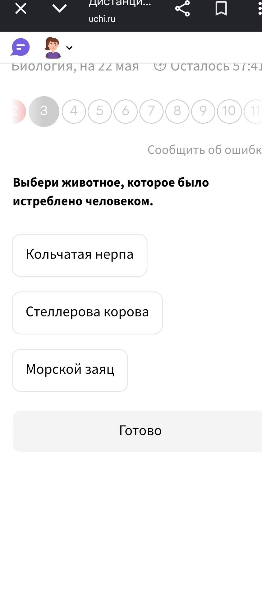 Фото задания: Выбери животное, которое было истреблено человеком.