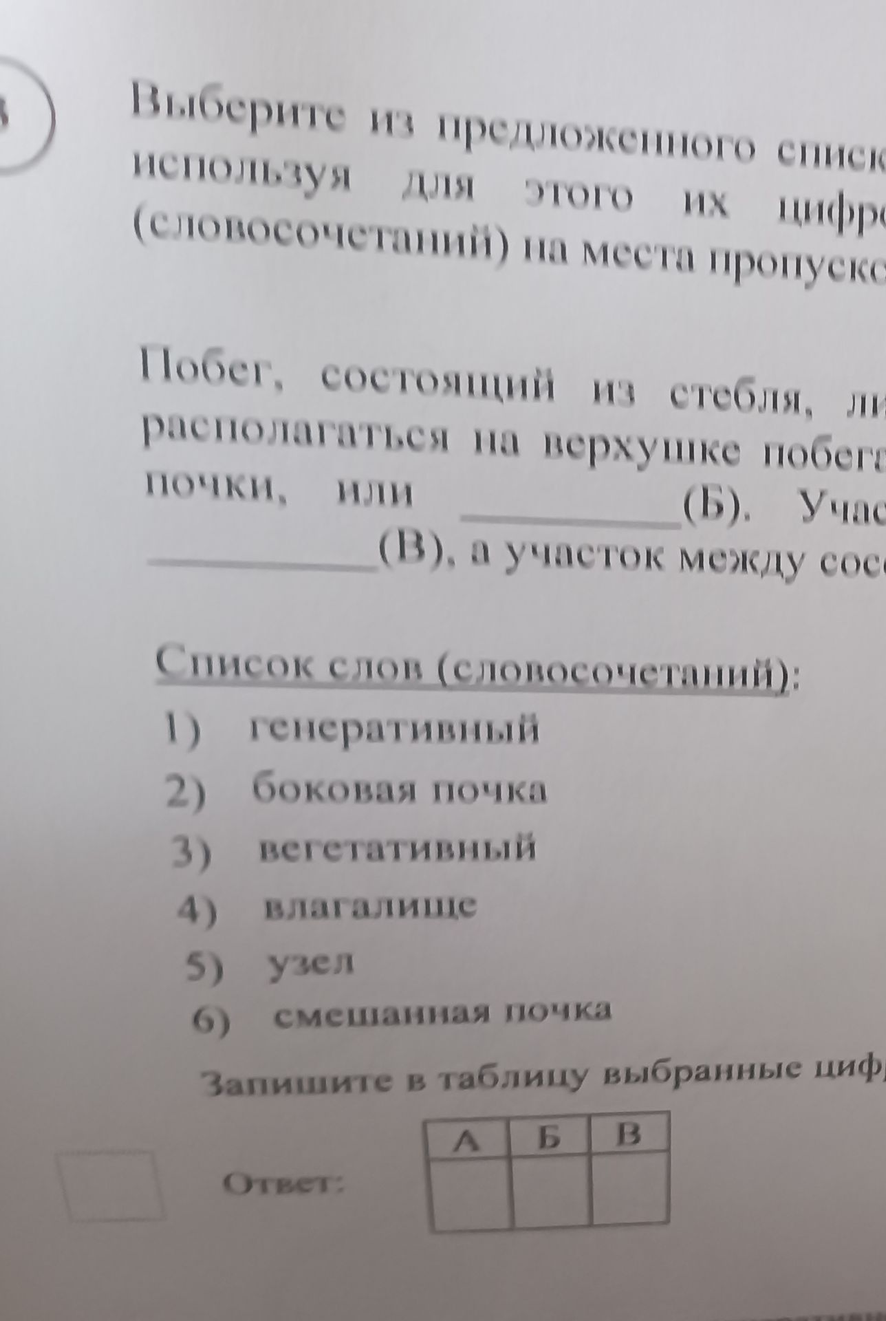 Фото задания: Выберите из предложенного списка, используя для этого их цифровые (словосочетания) на места пропусков: Побег, состоящий из…