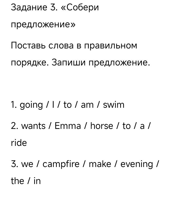Фото задания: 3. we / campfire / make / evening / the / in