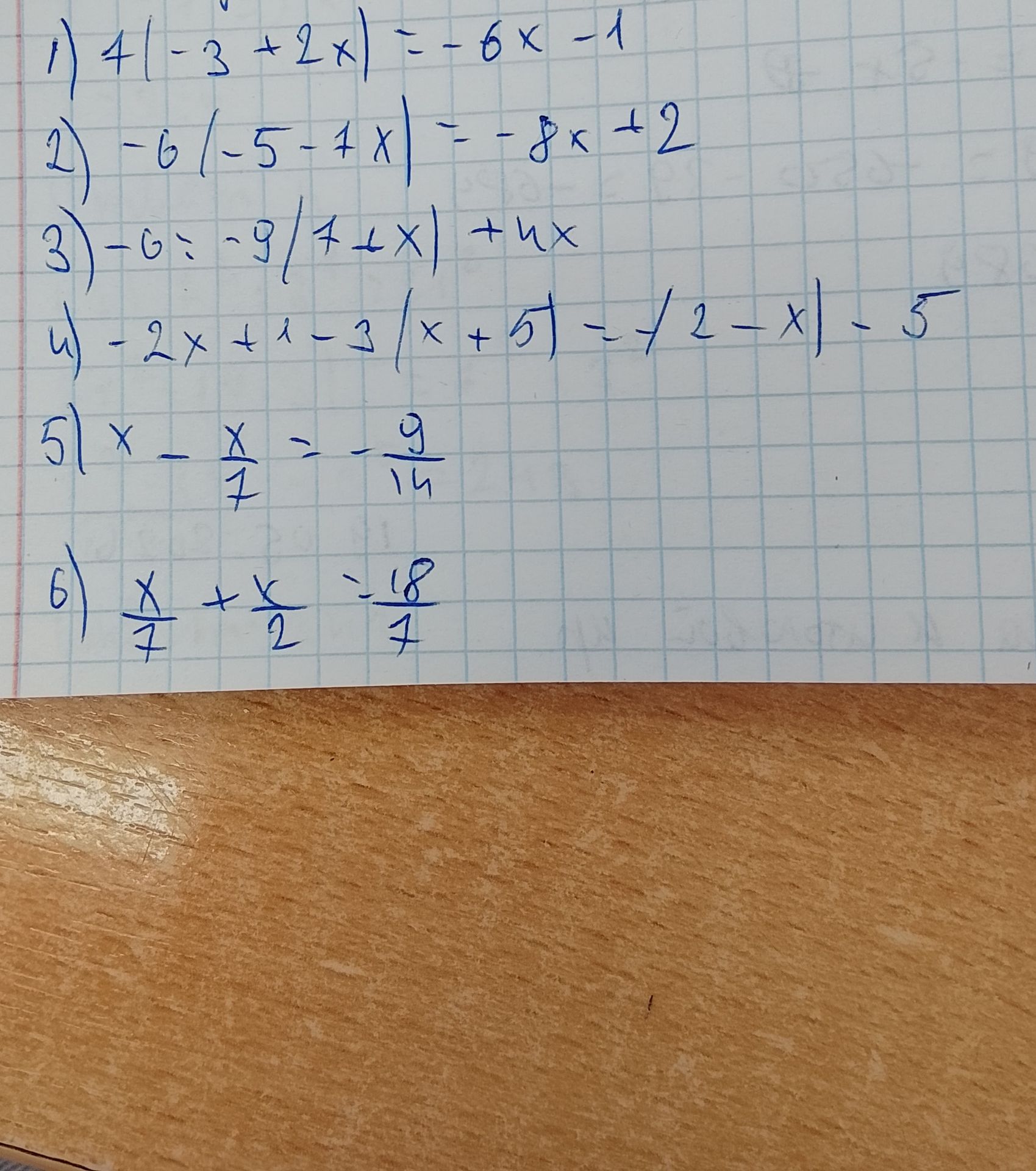 Фото задания: 2) -6(-5 + 4x) = -8x + 2