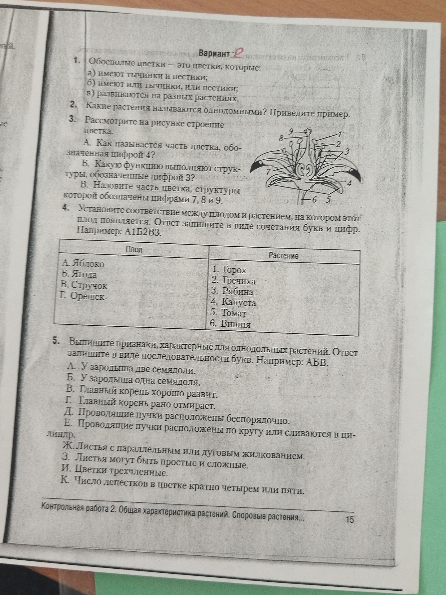Фото задания: 3. Рассмотрите на рисунке строение цветка.