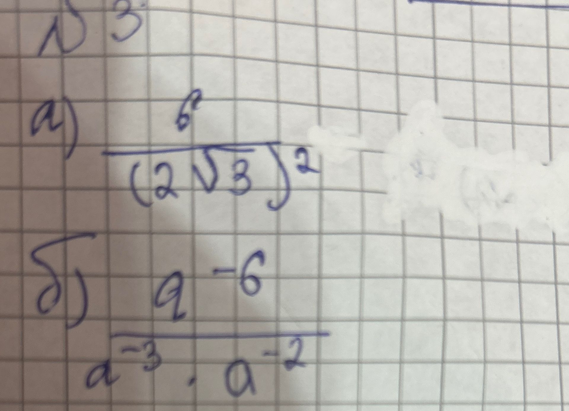 Фото задания: a) \(\frac{b^{6}}{(2\sqrt{3})^{2}}\)