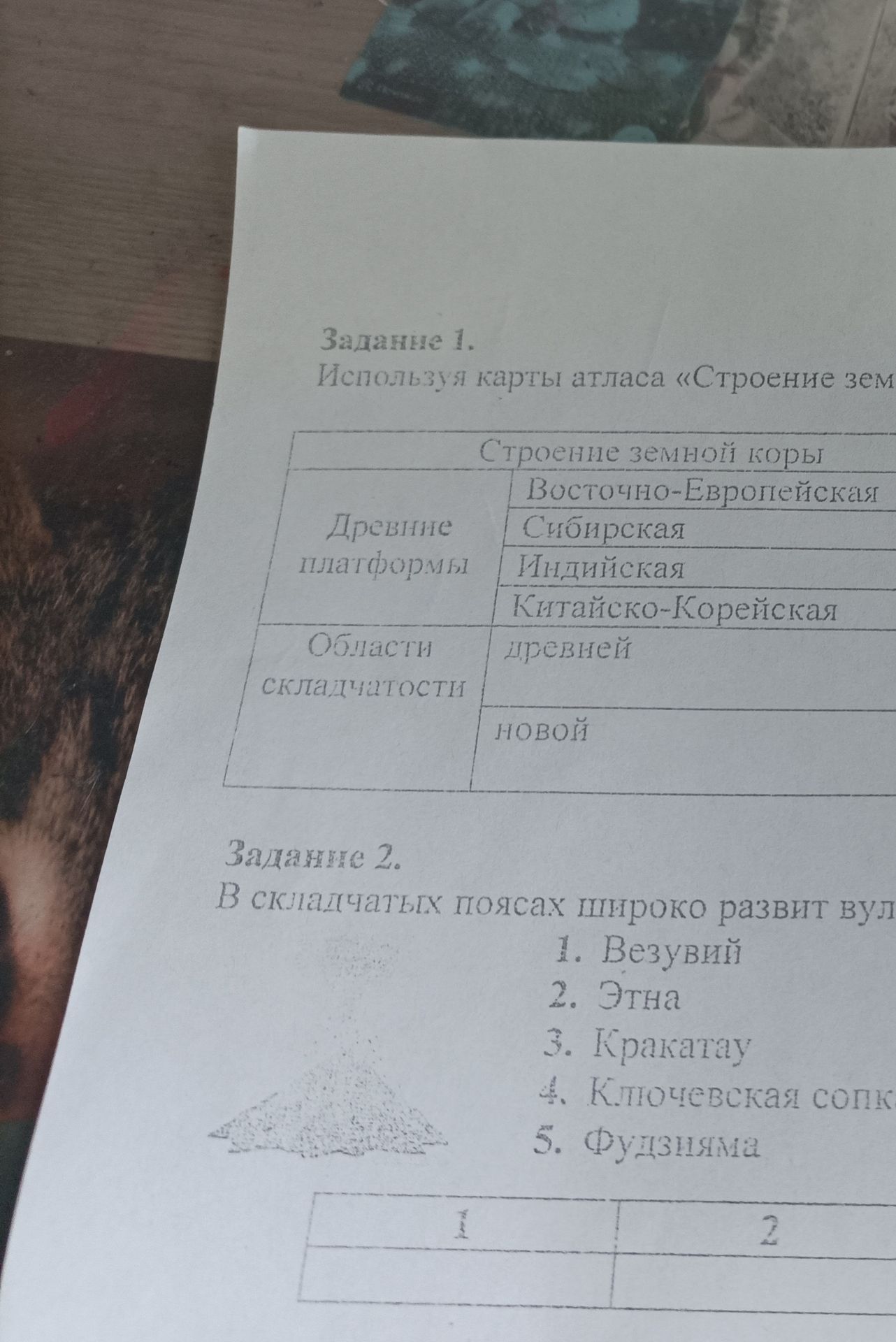 Фото задания: Задание 2. В складчатых поясах широко развит вулканизм. Перечислите известные вам вулканы.