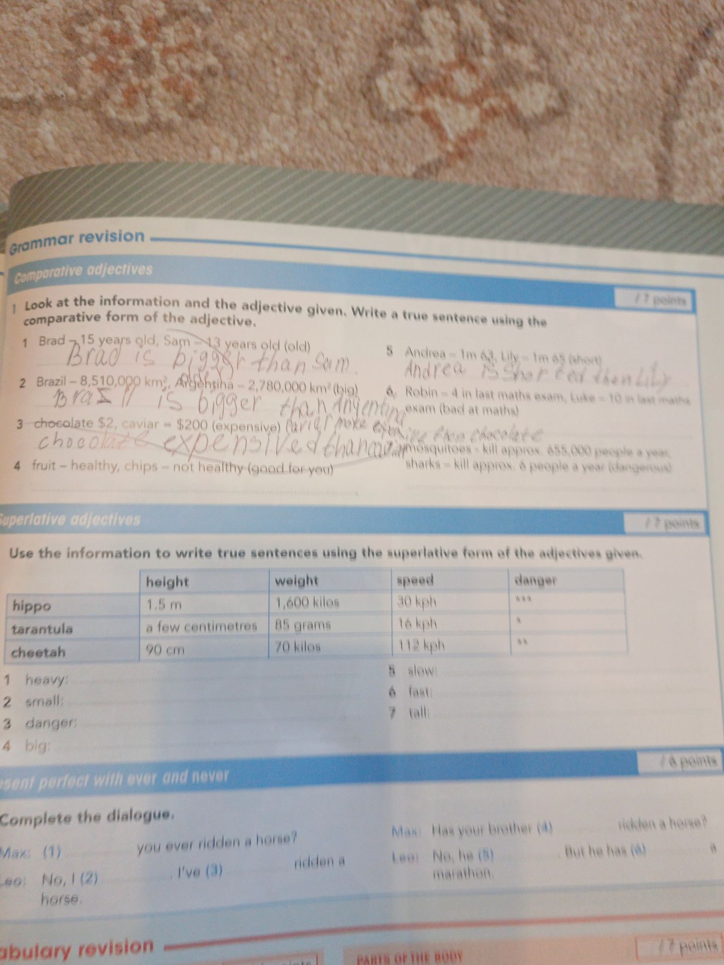 Фото задания: Use the information to write true sentences using the superlative form of the adjectives given.