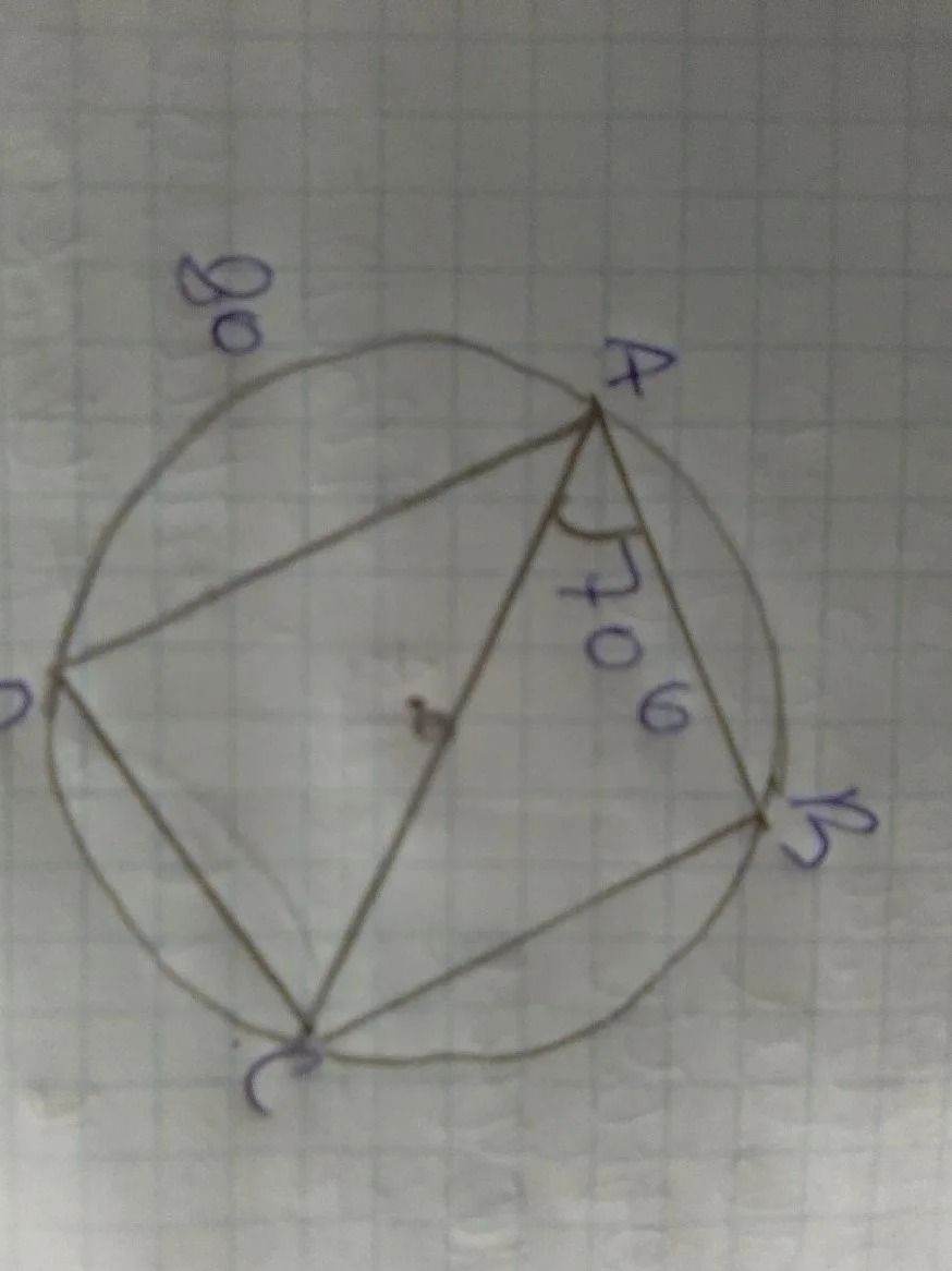 Фото задания: Determine the measures of the angles subtended by the arcs AB and BC at the center.