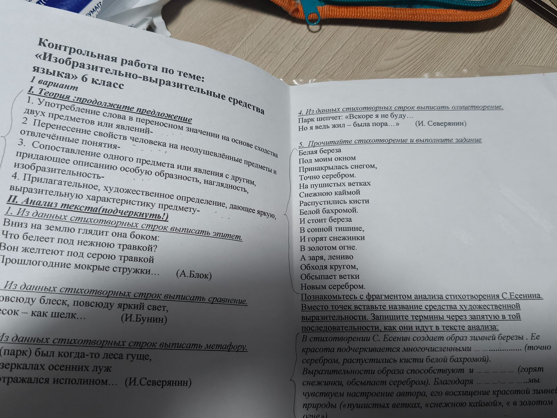 Фото задания: Контрольная работа по теме: «Изобразительно-выразительные средства языка» 6 класс 1 вариант