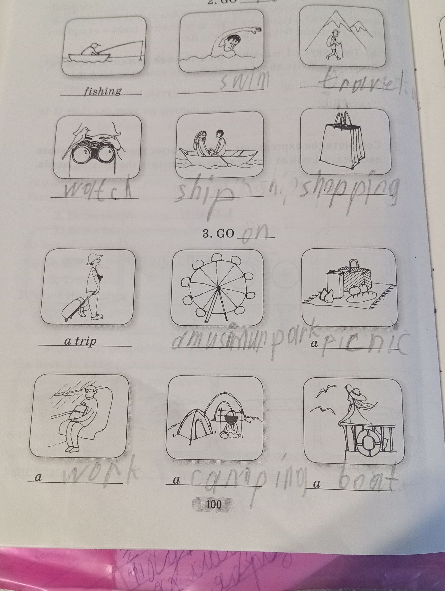 Фото задания: Identify the activity depicted in each image and write the corresponding word or phrase below it. The first row activities…