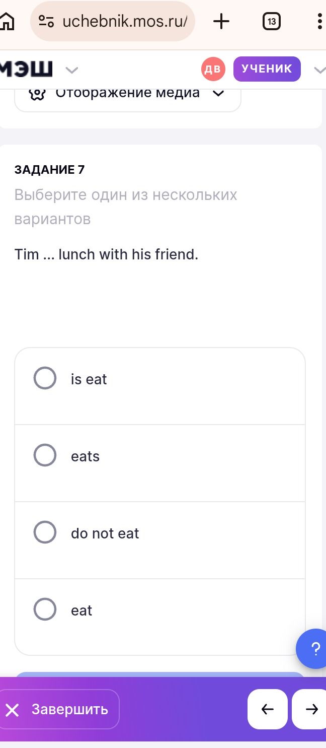 Фото задания: Tim ... lunch with his friend.