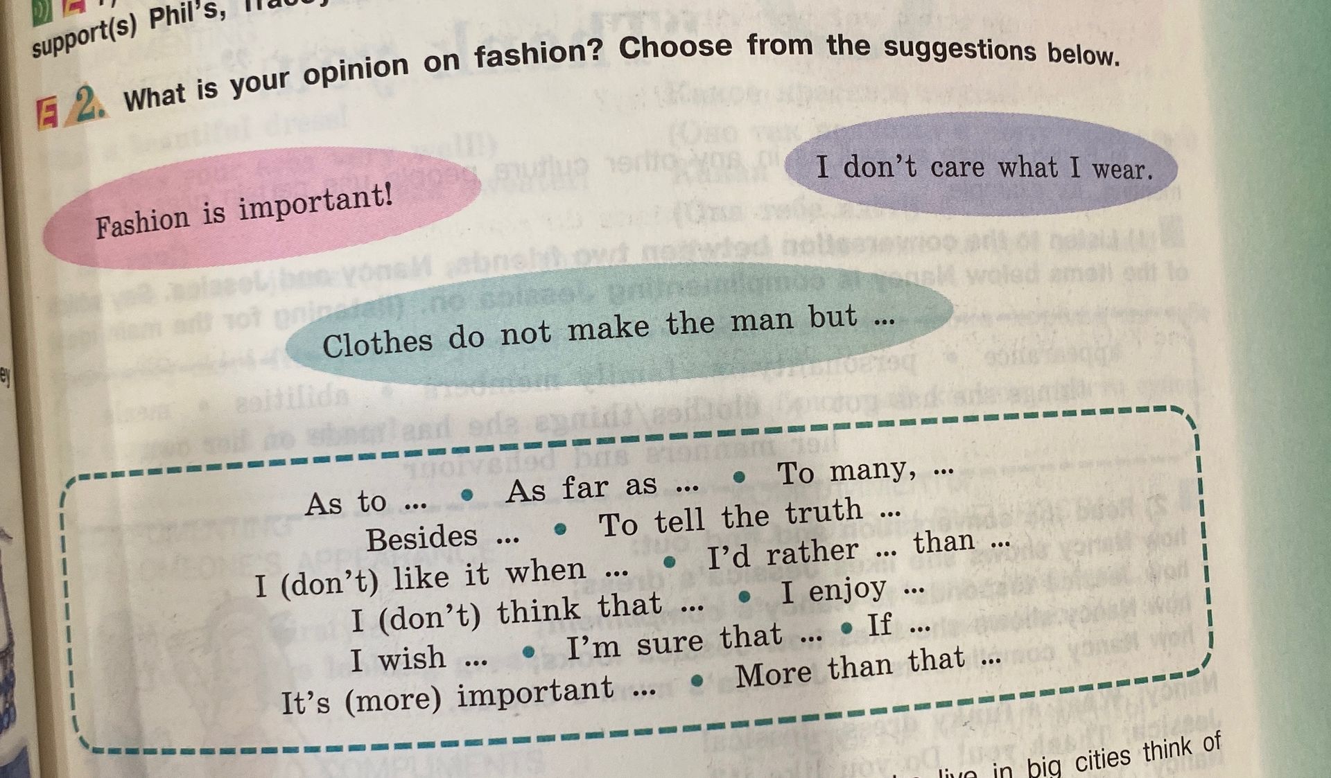 Фото задания: What is your opinion on fashion? Choose from the suggestions below.