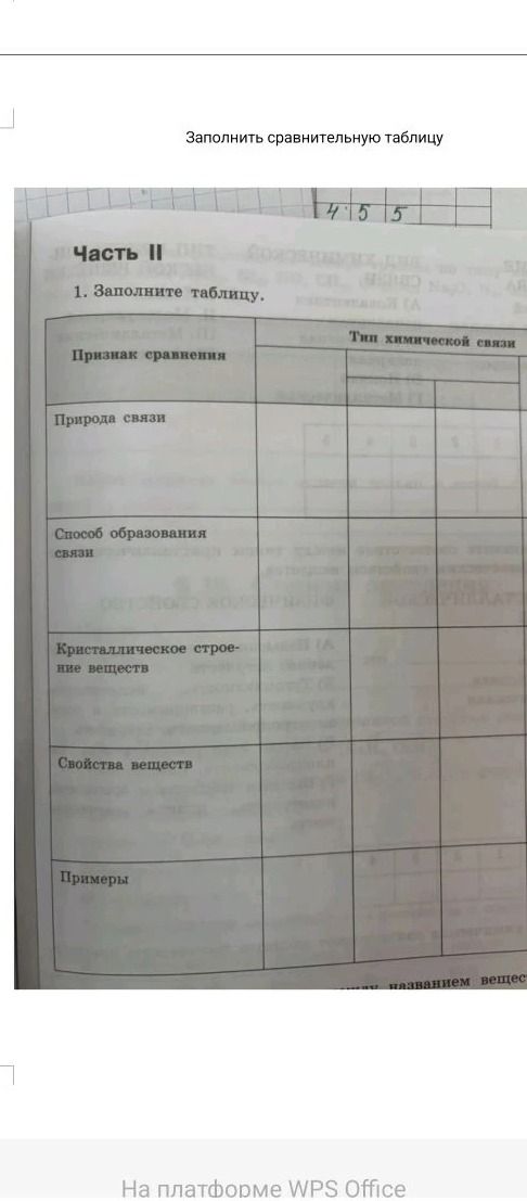 Фото задания: Заполнить сравнительную таблицу: Часть II 1. Заполните таблицу. Признак сравнения Природа связи Способ образования связи…